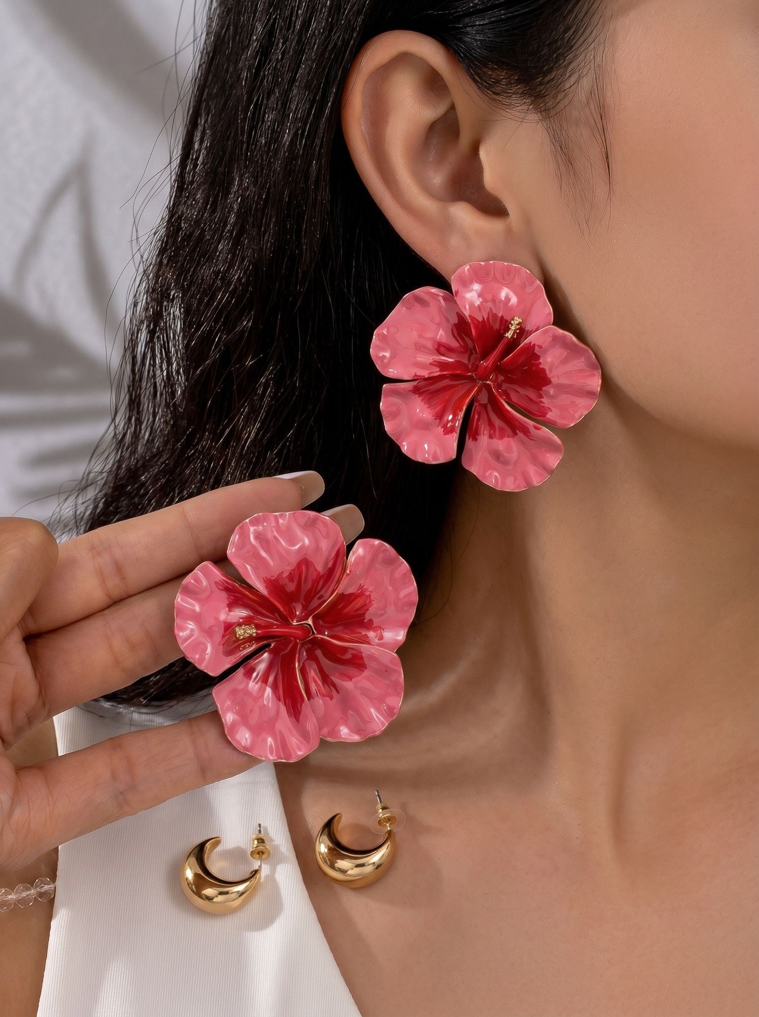 Pembe Çiçekli Metal Set Küpe KÜPE | NO33