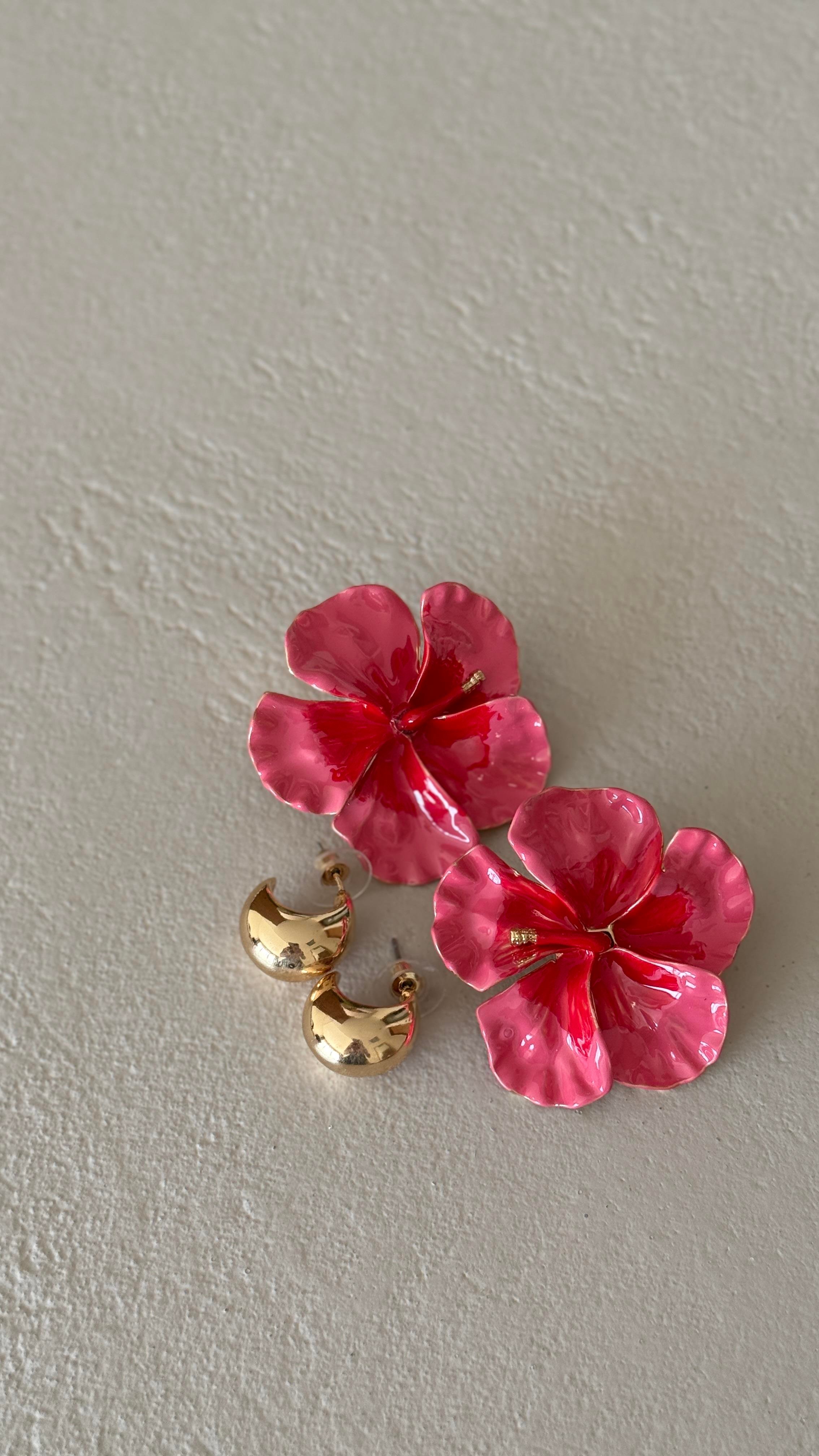 Pembe Çiçekli Metal Set Küpe KÜPE | NO33