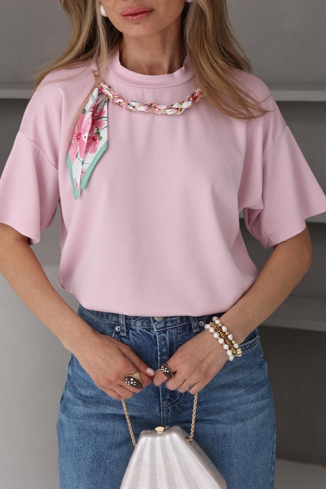 Pembe Fularlı Basic Tshirt T-SHİRT | NO33