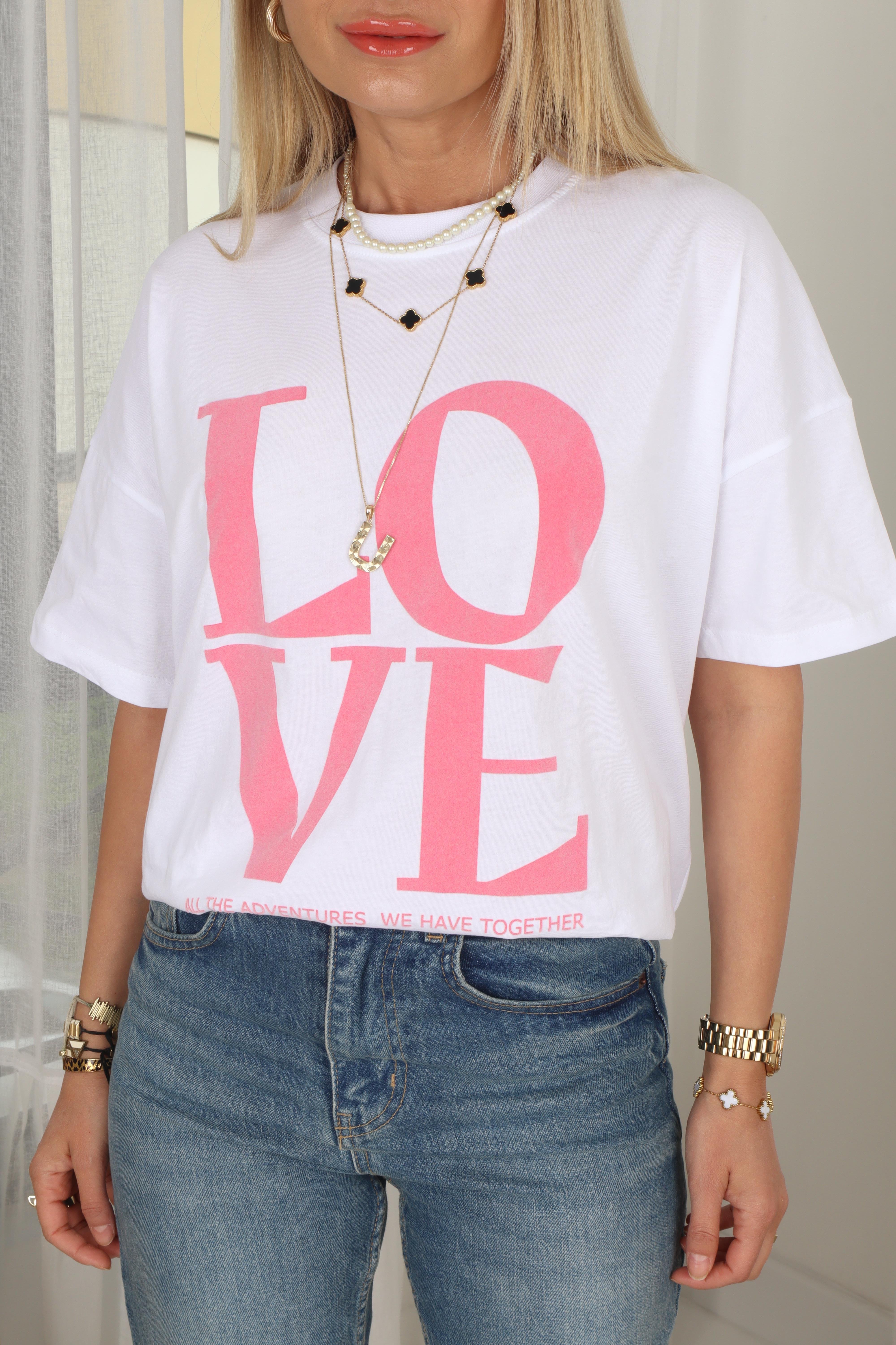 Pembe Love Baskılı Oversize Tshirt T-SHİRT