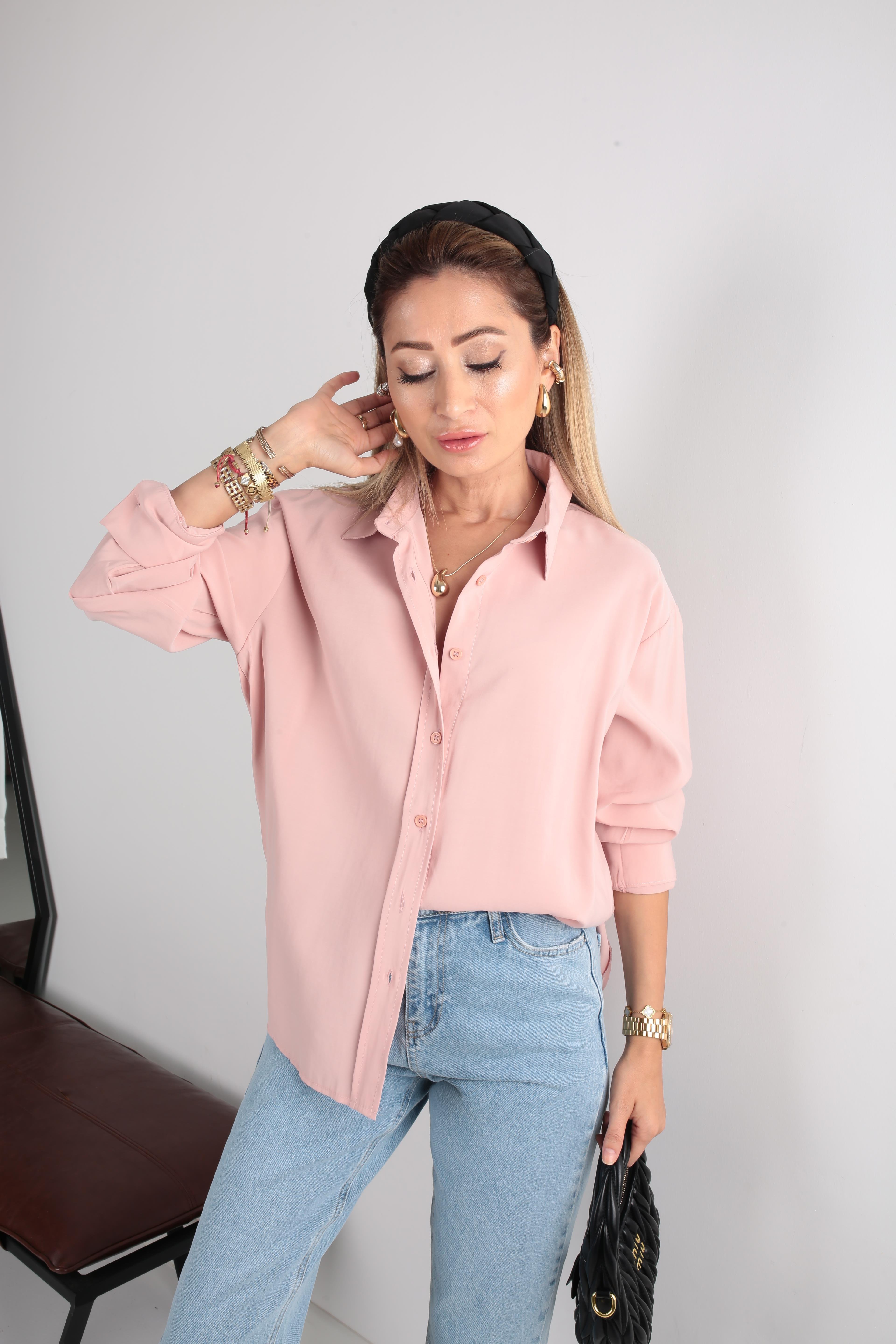 Pembe Yanı Yırtmaçlı Modal Gömlek GÖMLEK
