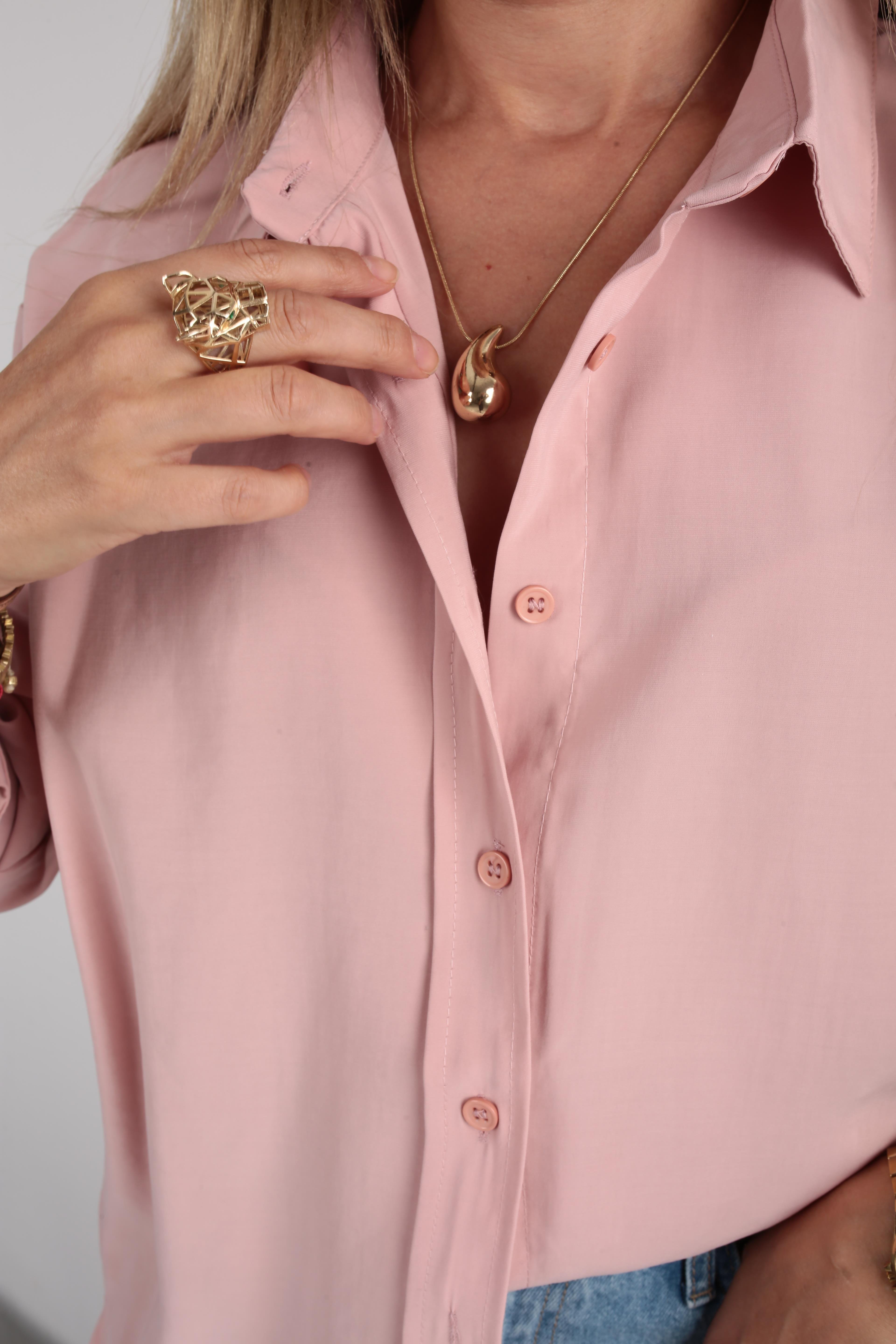 Pembe Yanı Yırtmaçlı Modal Gömlek GÖMLEK