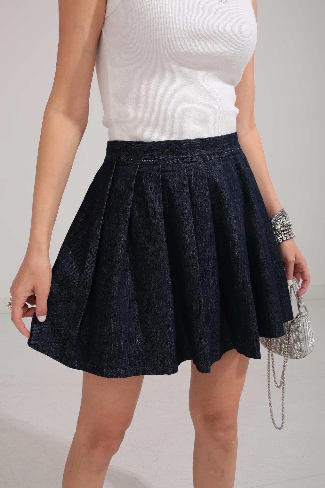 Pileli Kısa Denim Etek ETEK | NO33