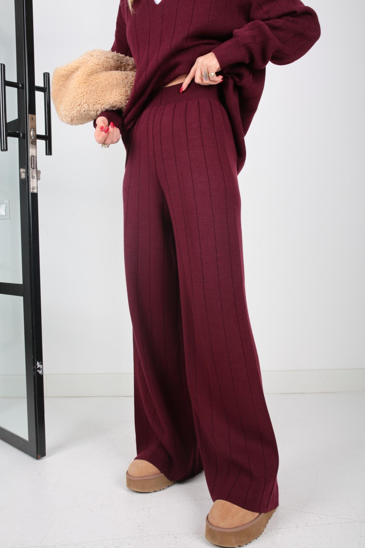 Polo Yaka Bordo Pantolonlu Triko Takım TAKIM