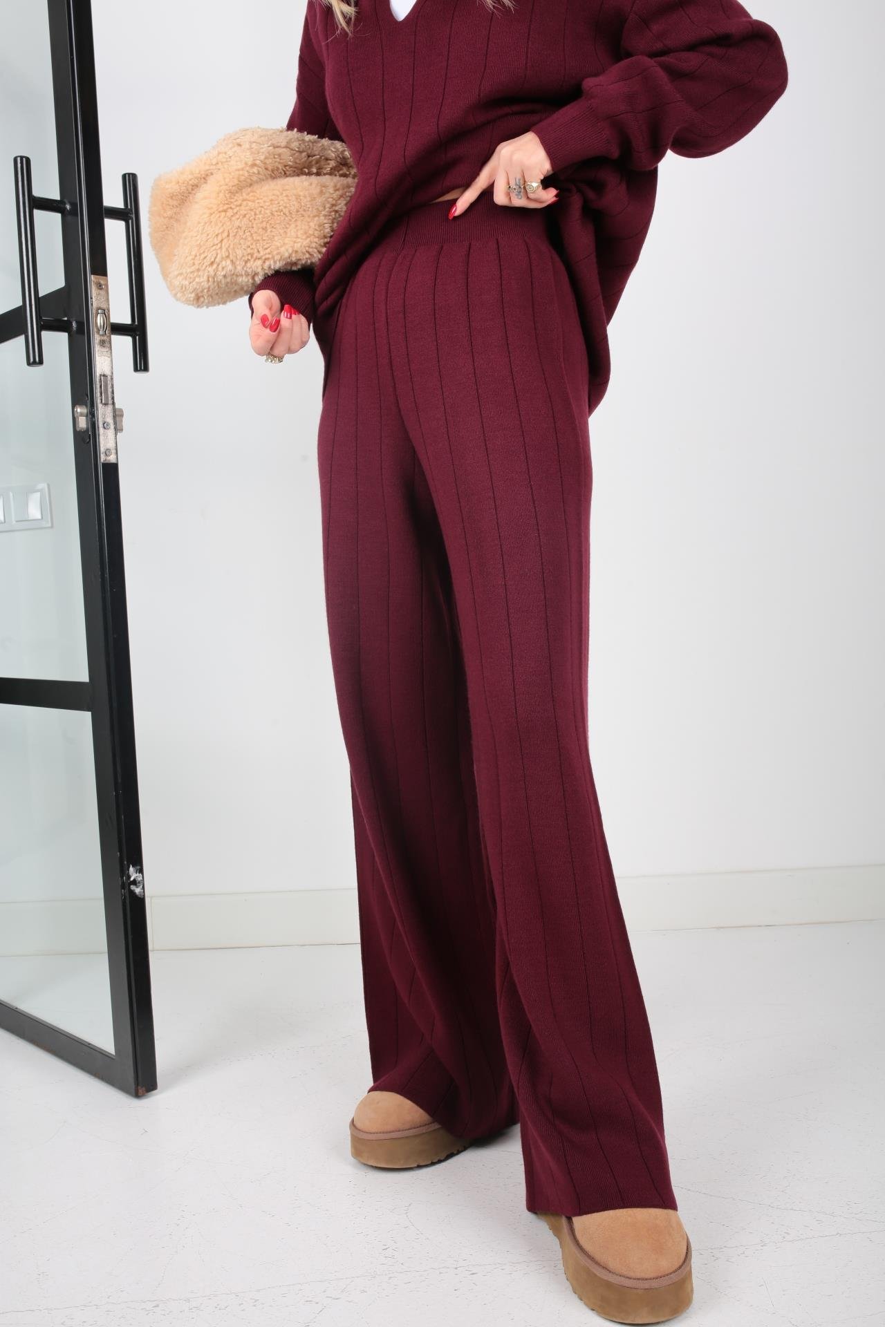 Polo Yaka Bordo Pantolonlu Triko Takım TAKIM