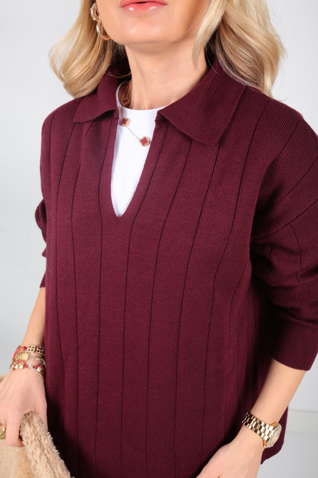 Polo Yaka Bordo Pantolonlu Triko Takım TAKIM