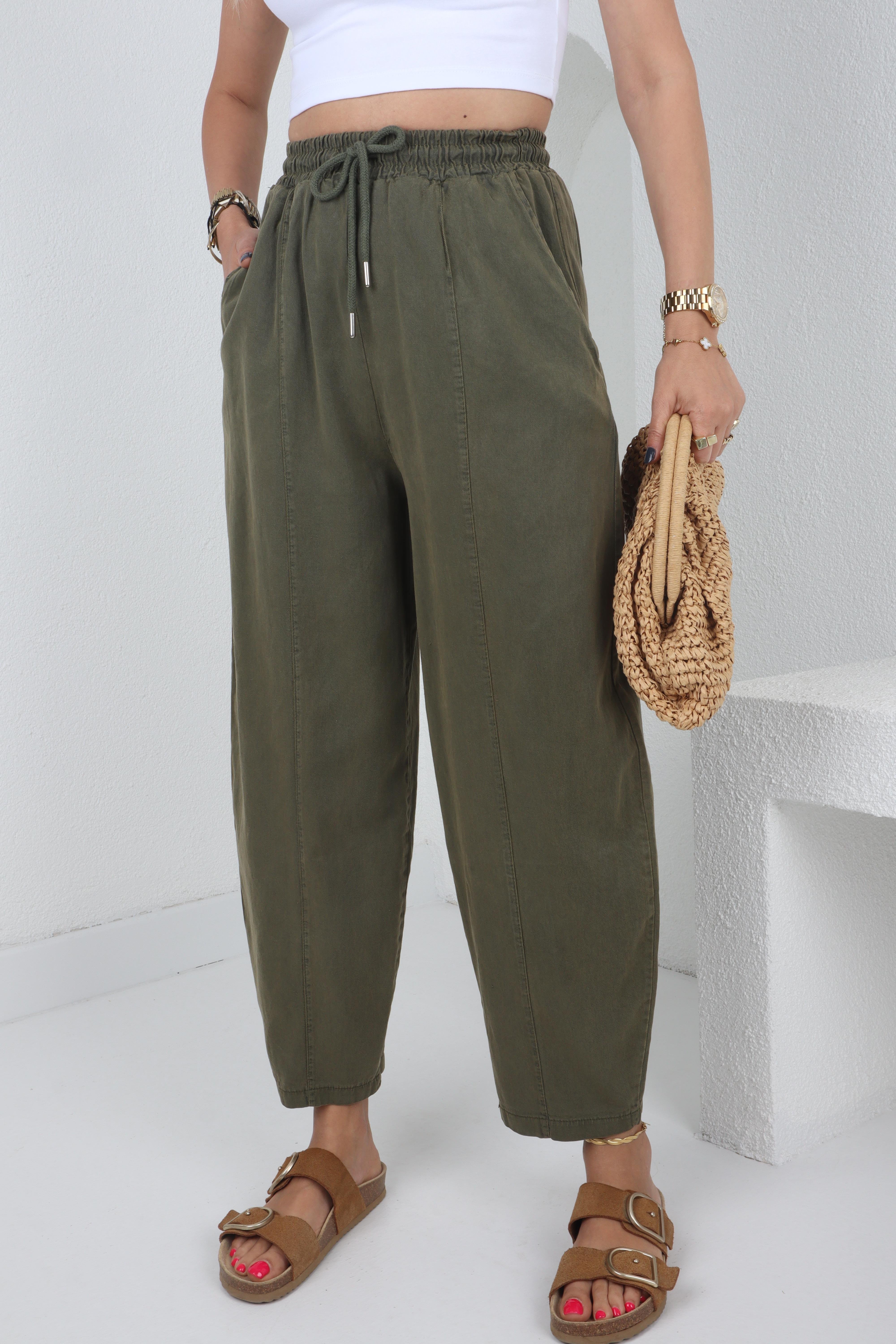 Şalvar Kesim Haki İnca Kanvas Pantolon PANTOLON