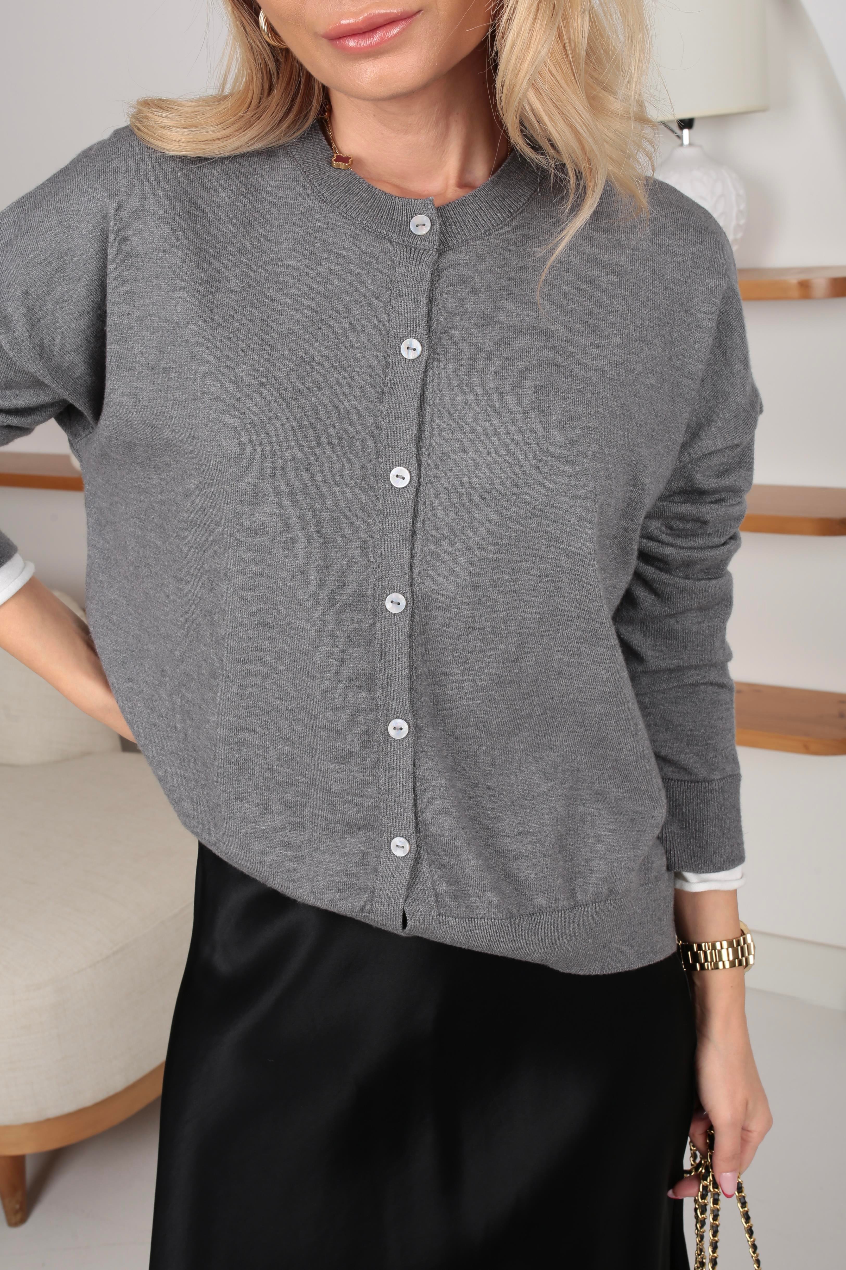 Sıfır Yaka Gri İnce Hırka HIRKA