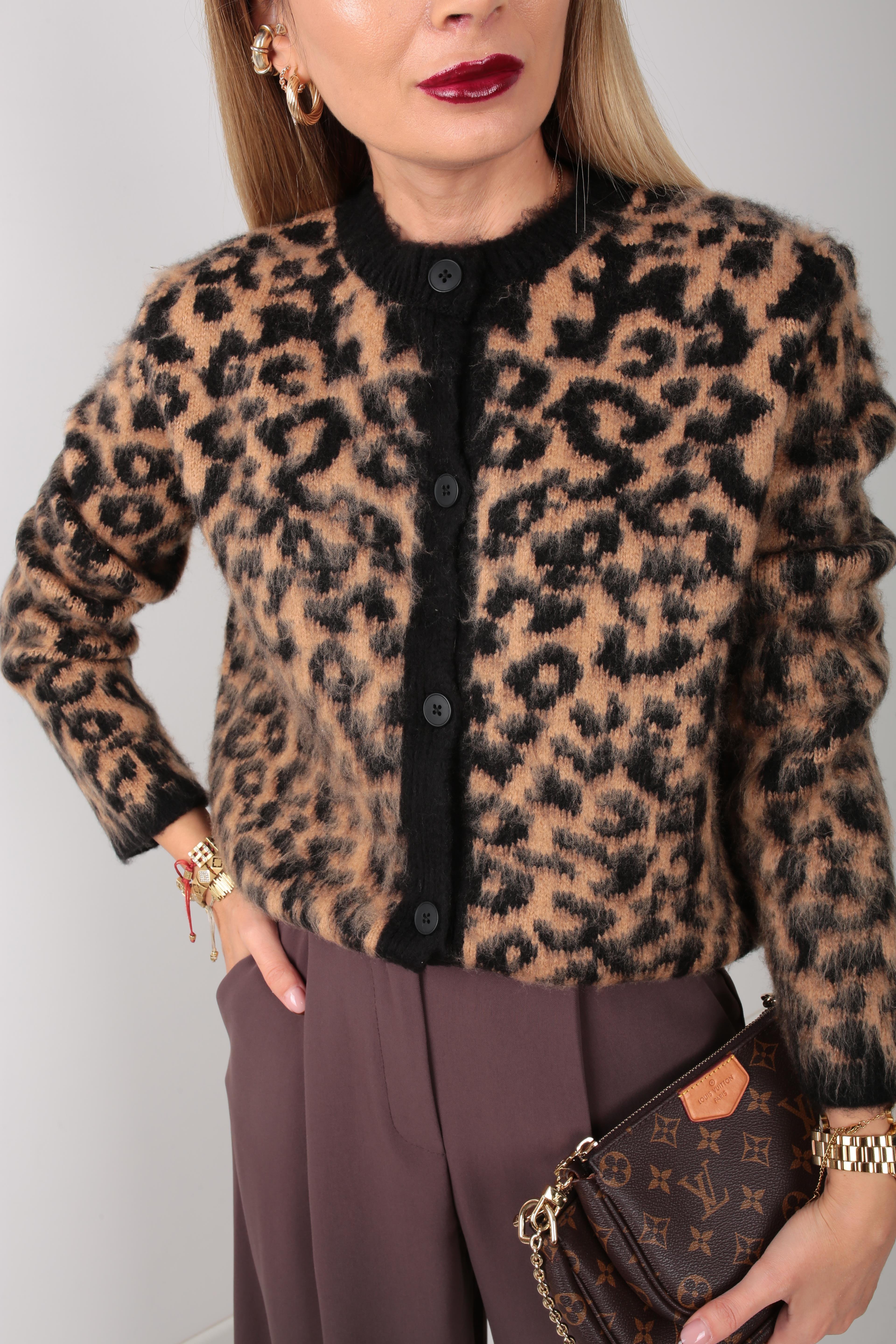 Sıfır Yaka Leopar Desen Tüylü Hırka HIRKA