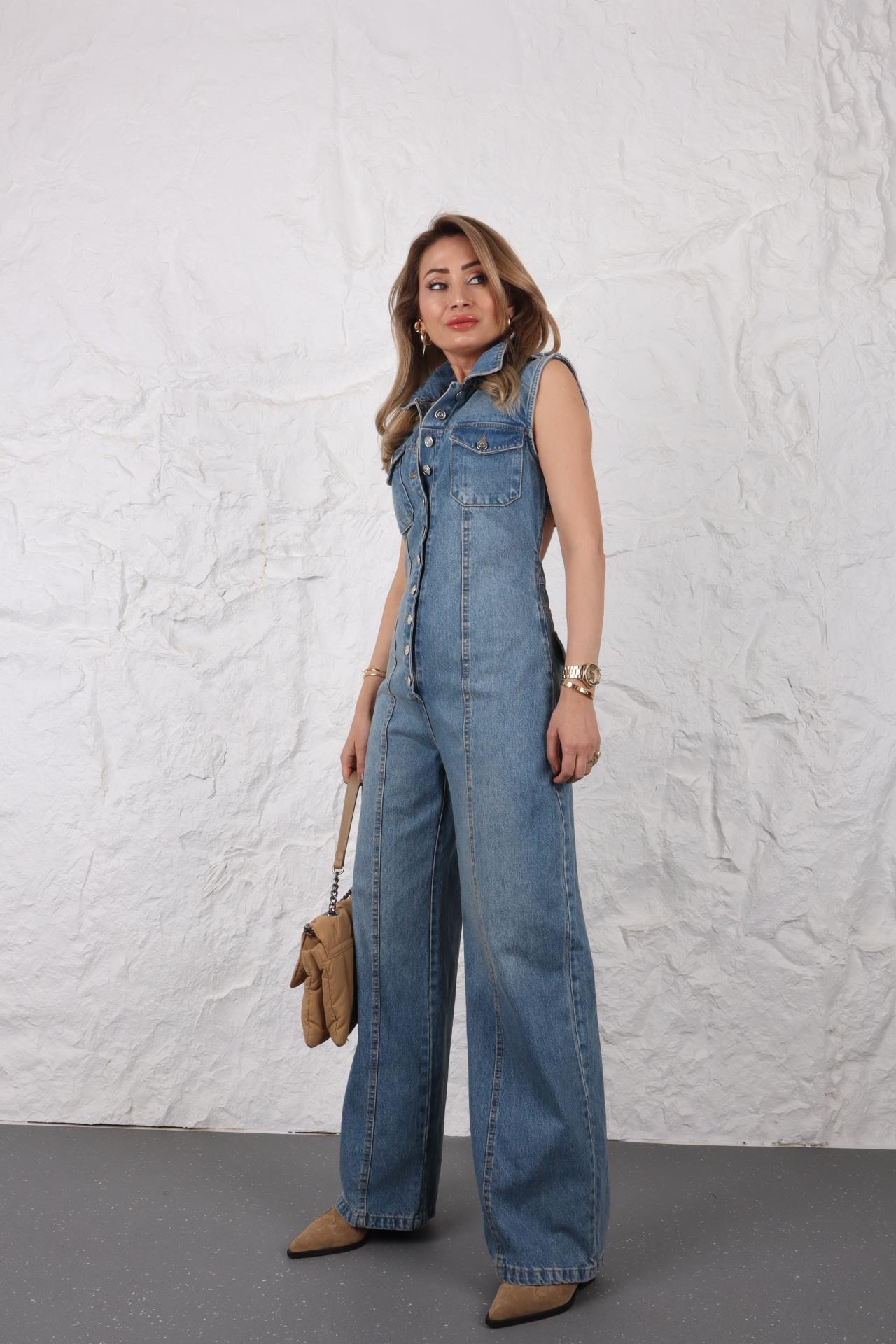 Sırt Detay Kolsuz Kot Tulum TULUM