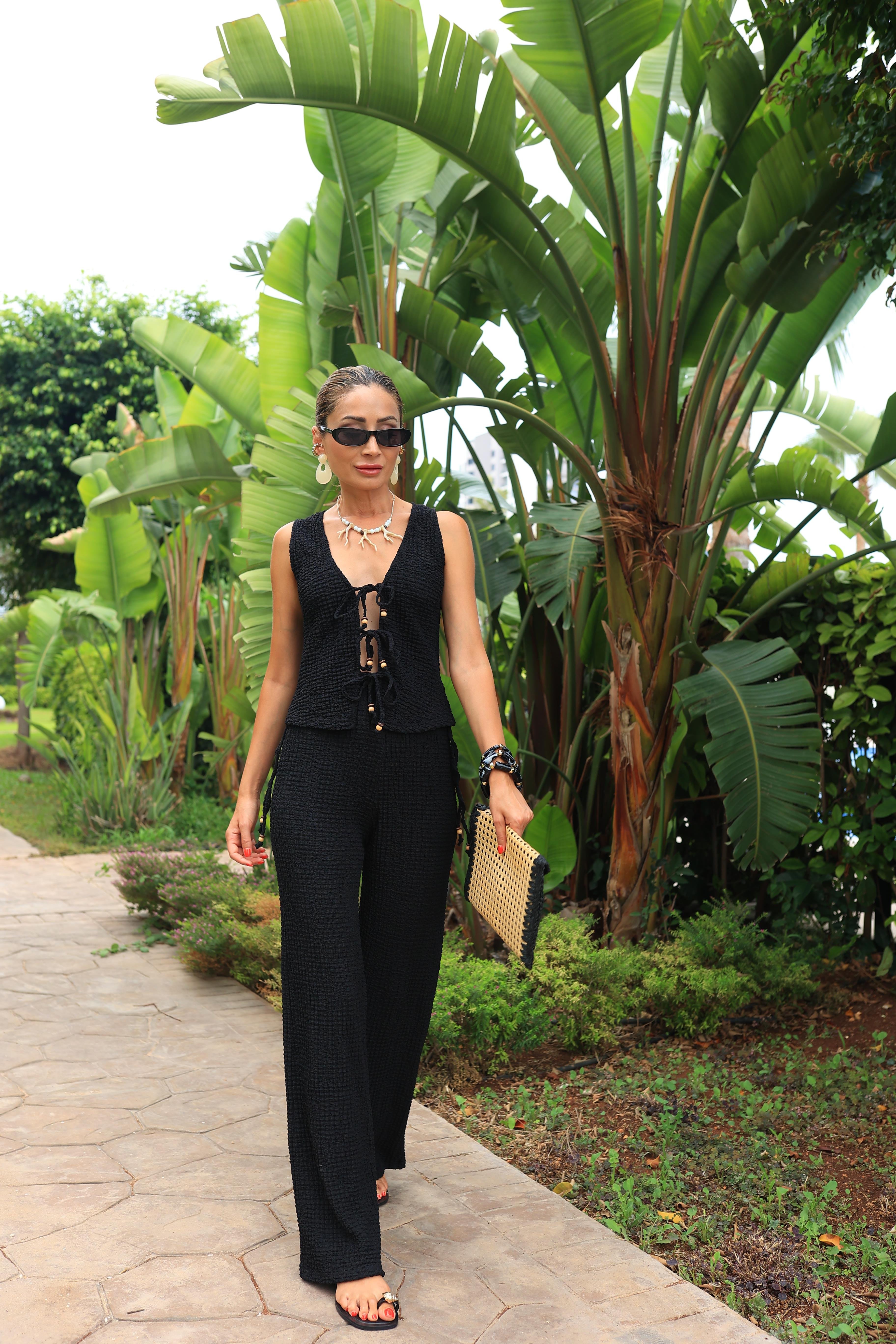 Siyah Bağcıklı Bürümcek Yelekli Takım TAKIM | NO33