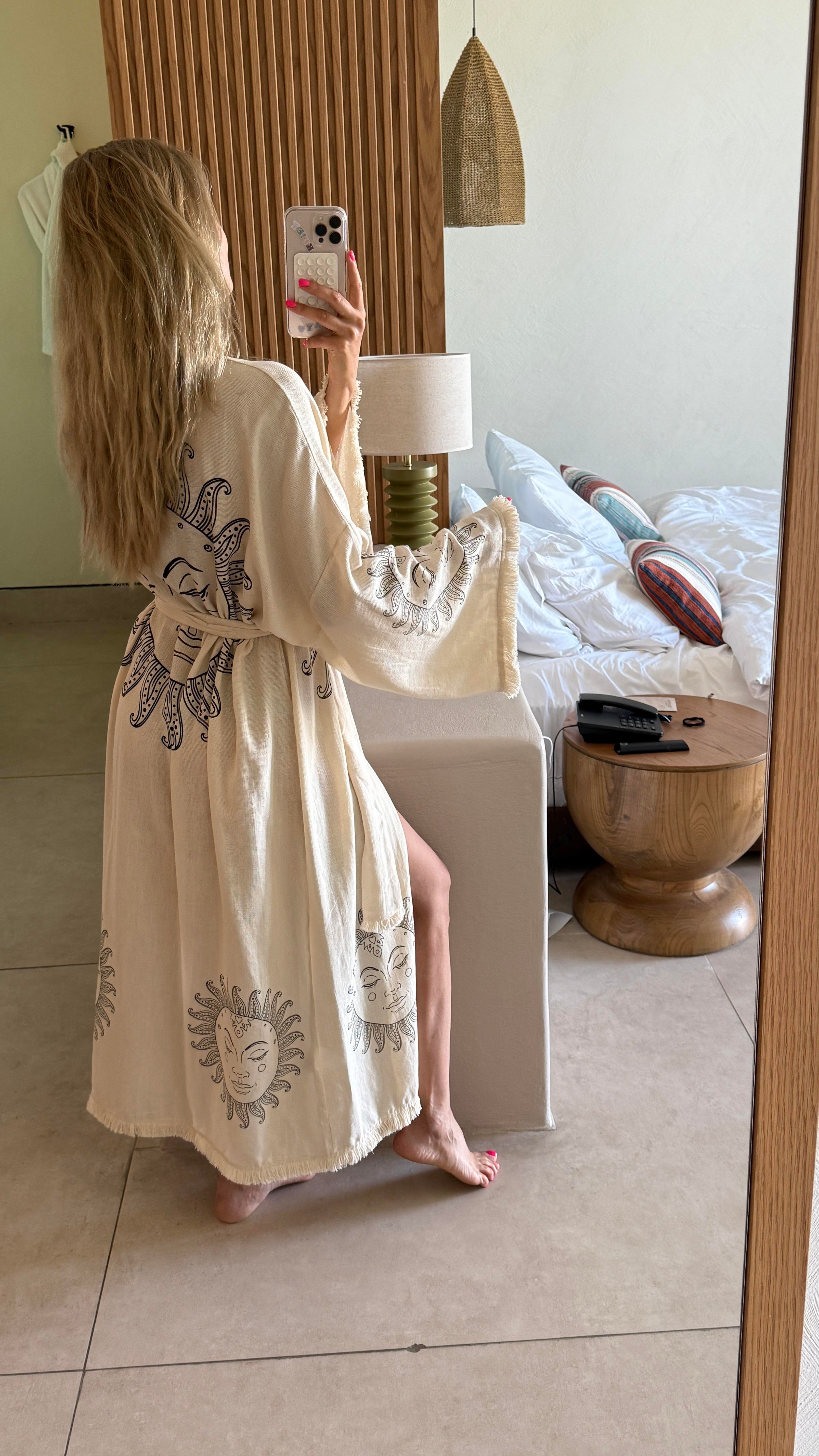 Siyah Baskılı Naturel Kimono KİMONO | NO33