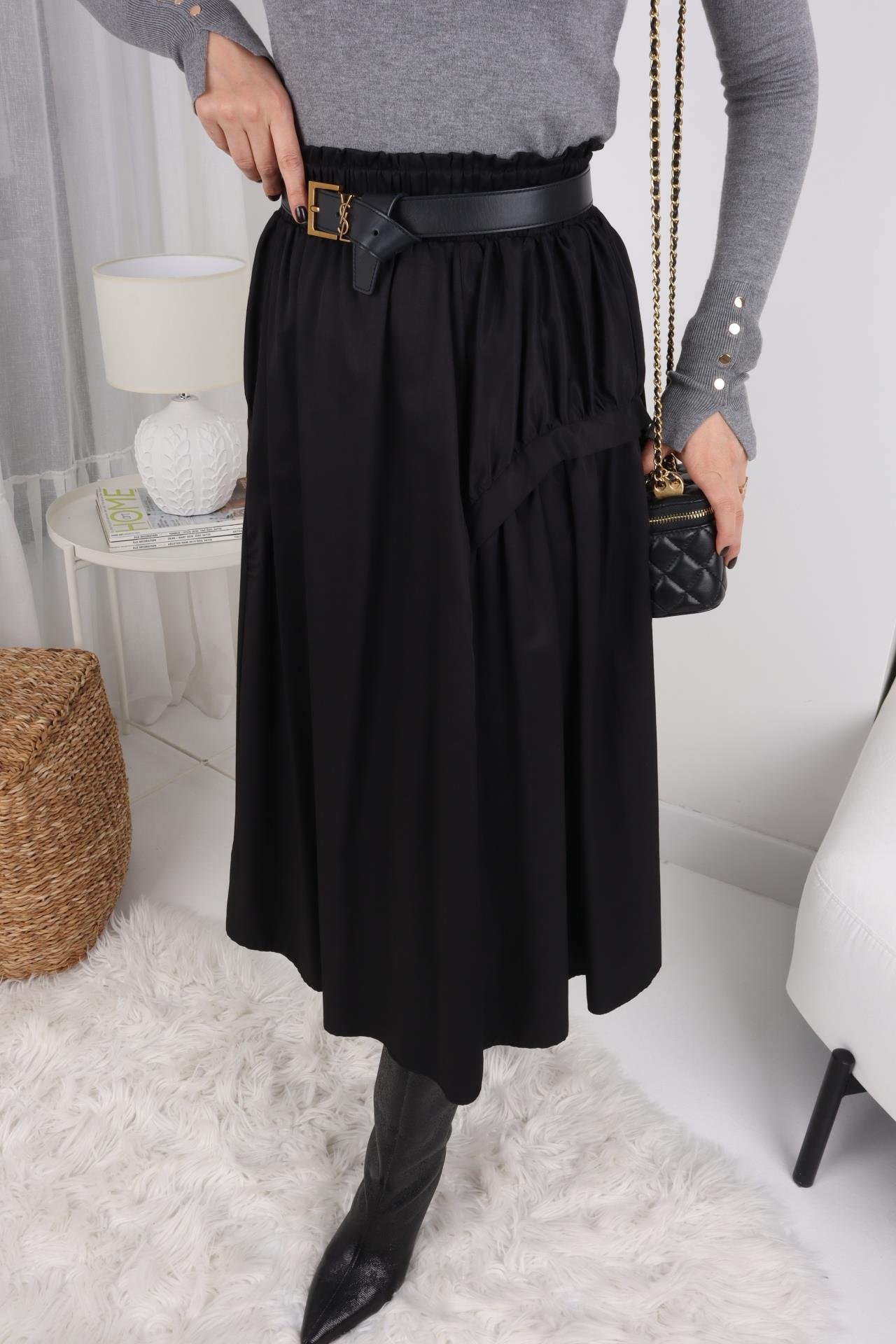 Siyah Beli Lastikli Tasarım Paraşüt Etek ETEK