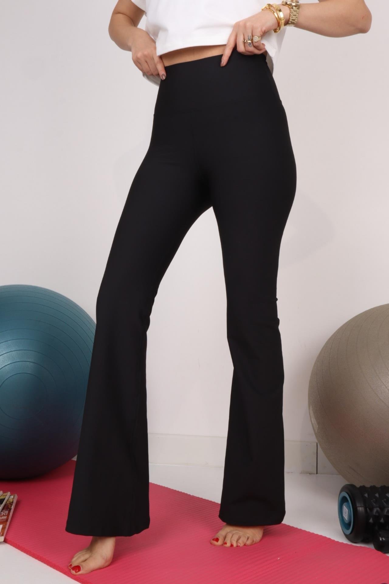 Siyah İspanyol Paça Spor Tayt TAYT