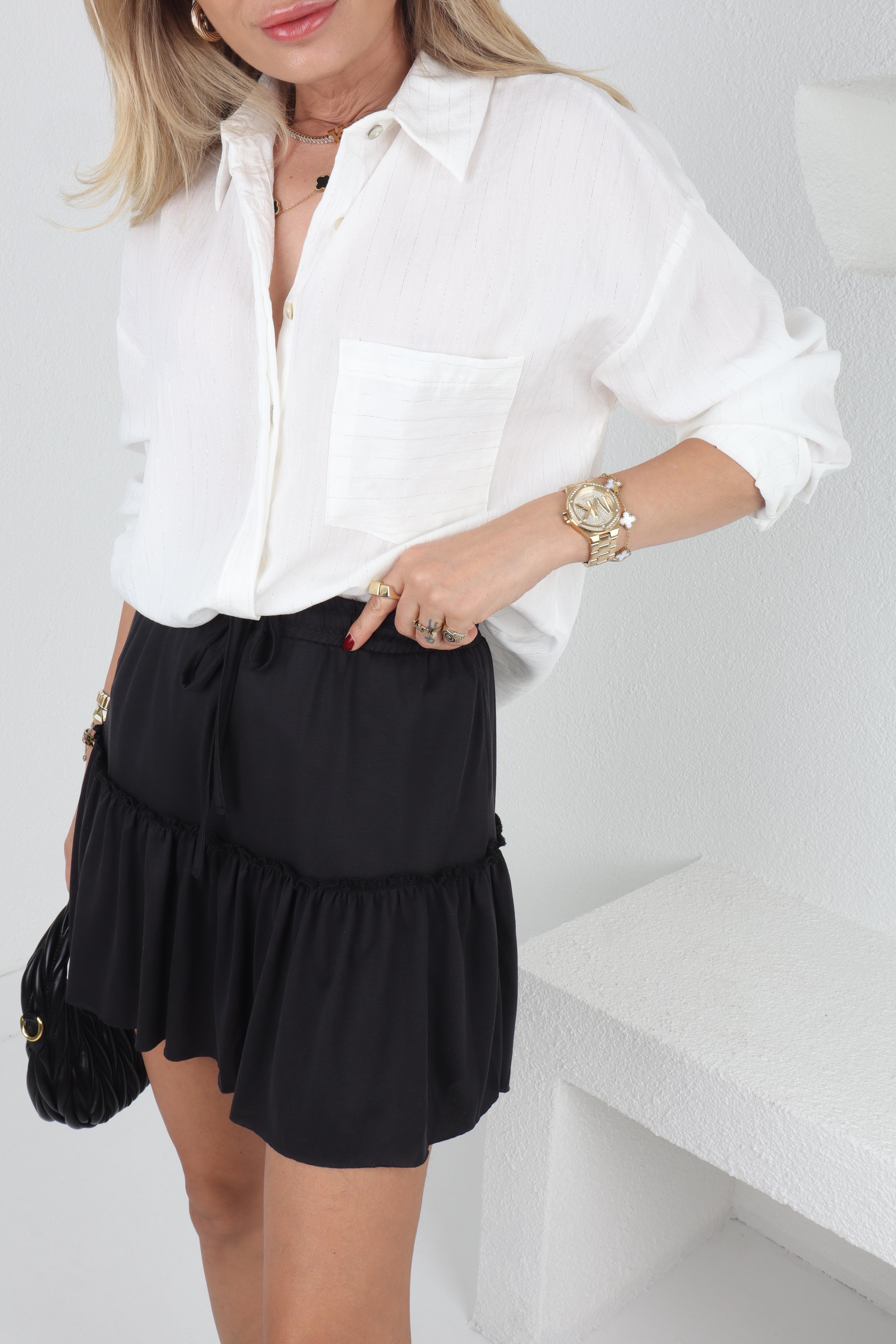 Siyah Katlı Modal Şort Etek ETEK