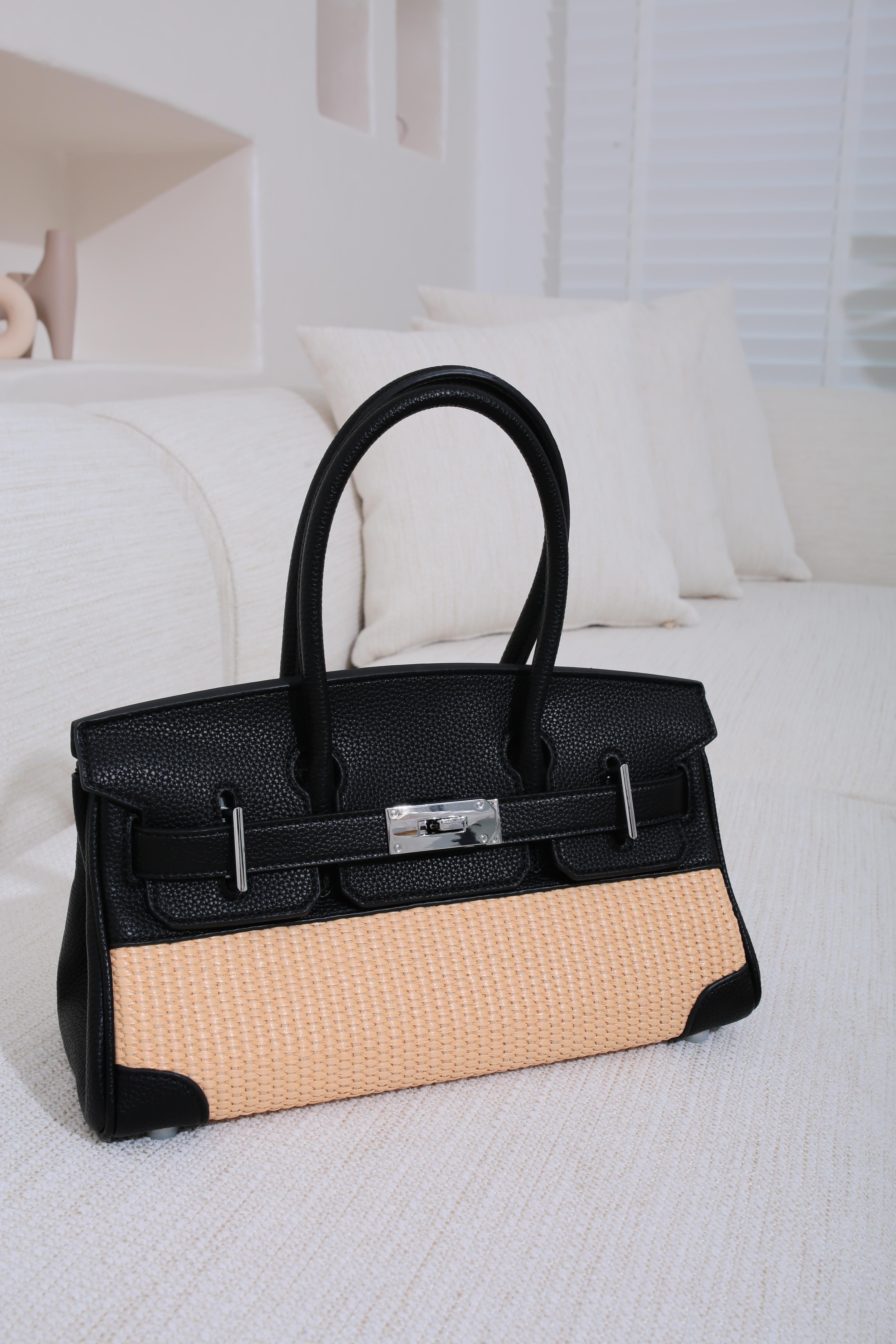 Siyah Kilitli Hasır Büyük İthal Çanta ÇANTA | NO33