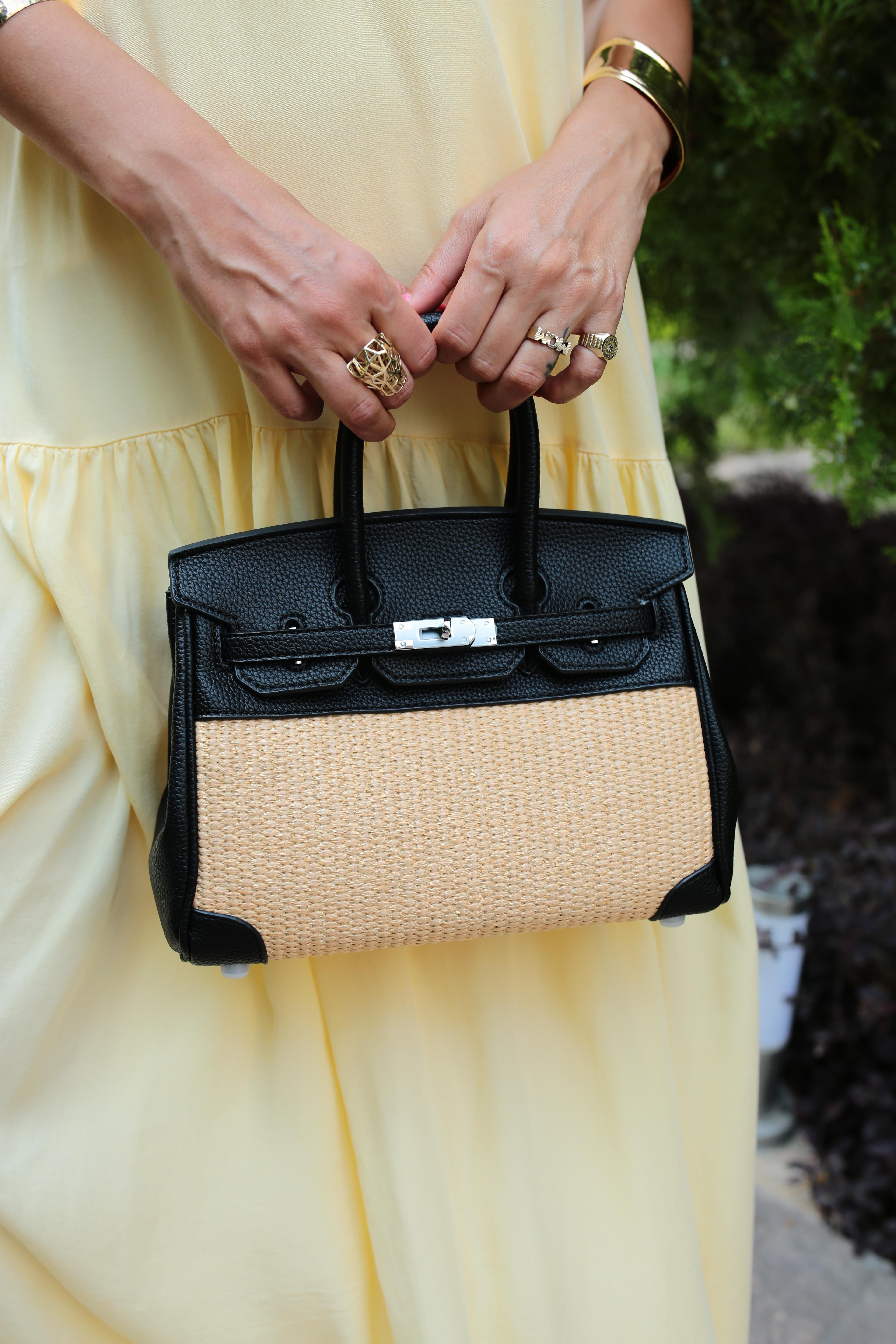 Siyah Kilitli Hasır Küçük İthal Çanta ÇANTA | NO33