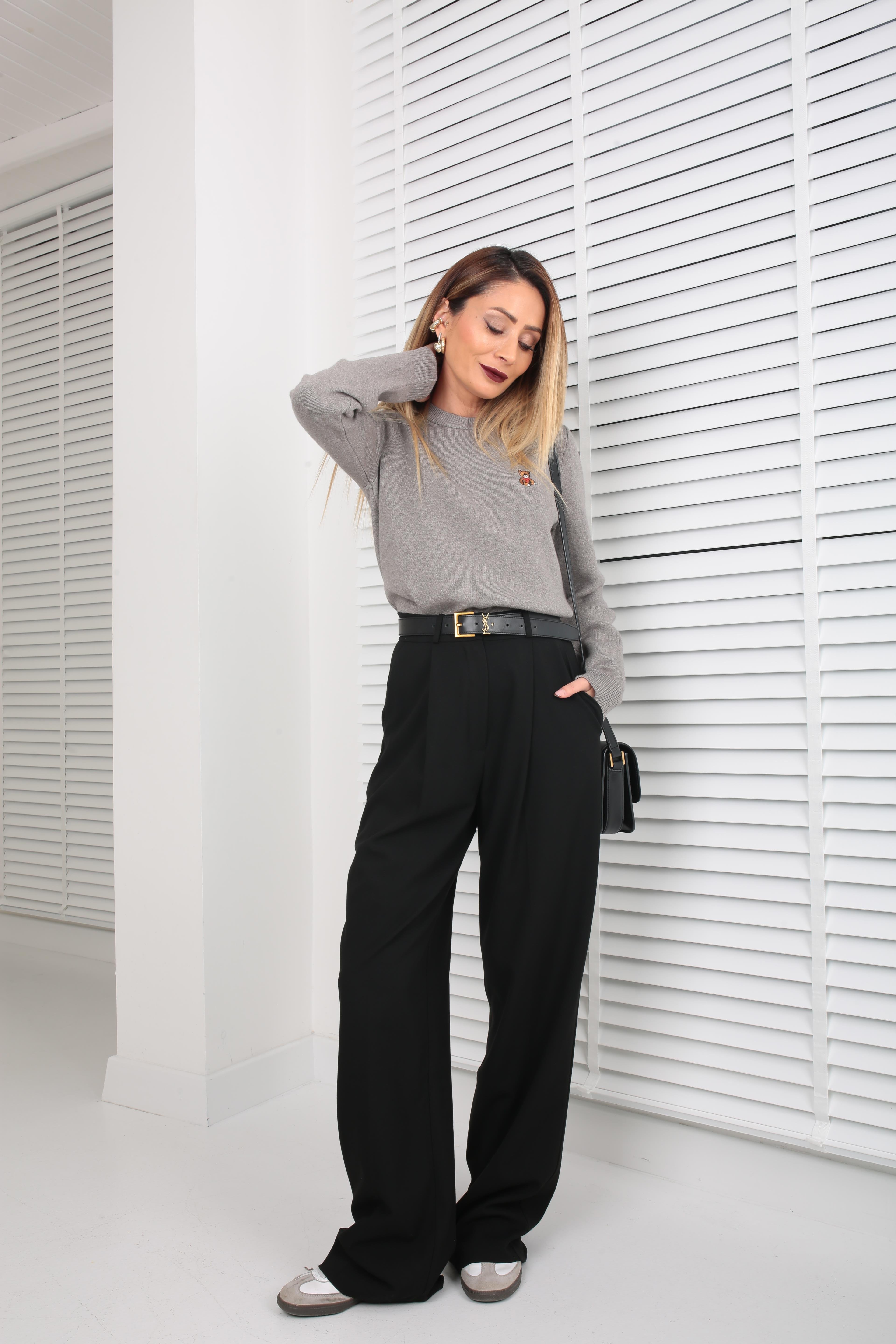 Siyah Önü Pileli Palazzo Pantolon PANTOLON