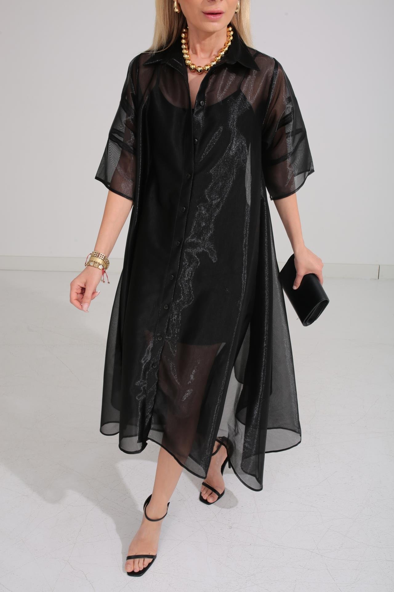 Siyah Organze Astarlı Tül Elbise ELBİSE