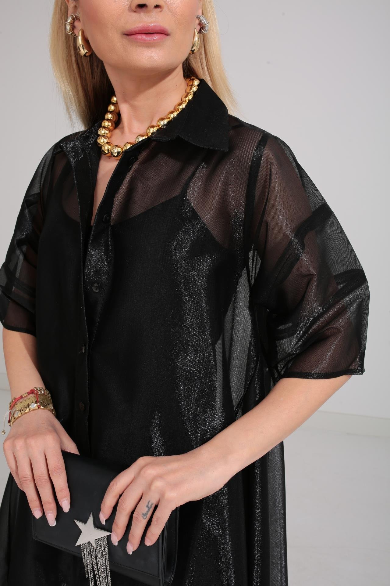 Siyah Organze Astarlı Tül Elbise ELBİSE