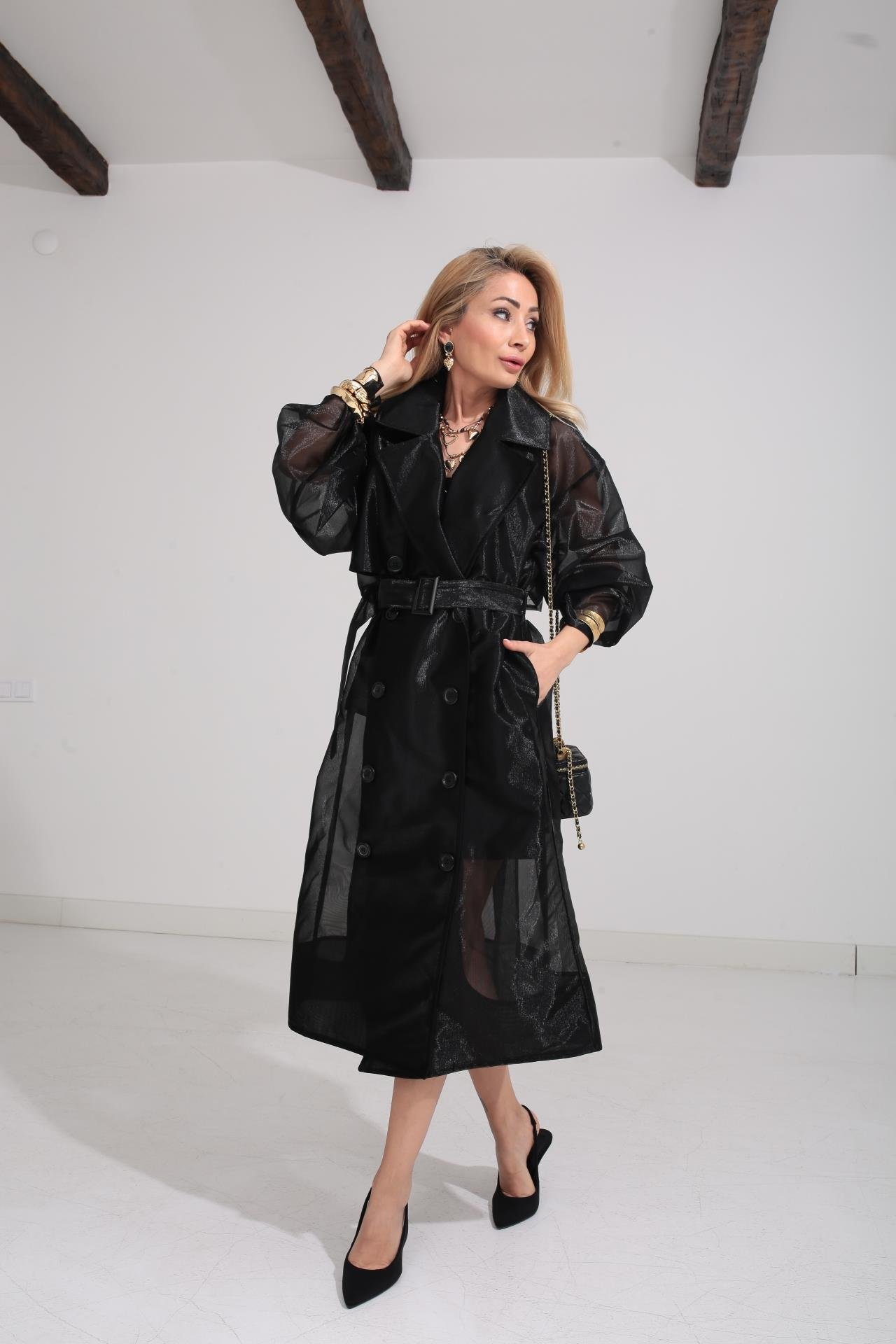 Siyah Organze Tül Trenç ETEK