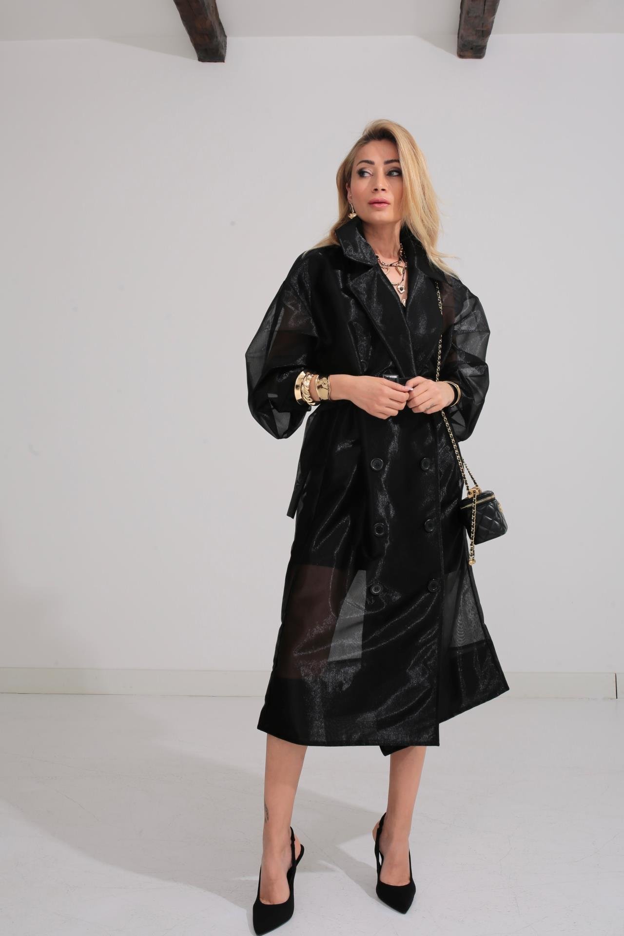 Siyah Organze Tül Trenç ETEK