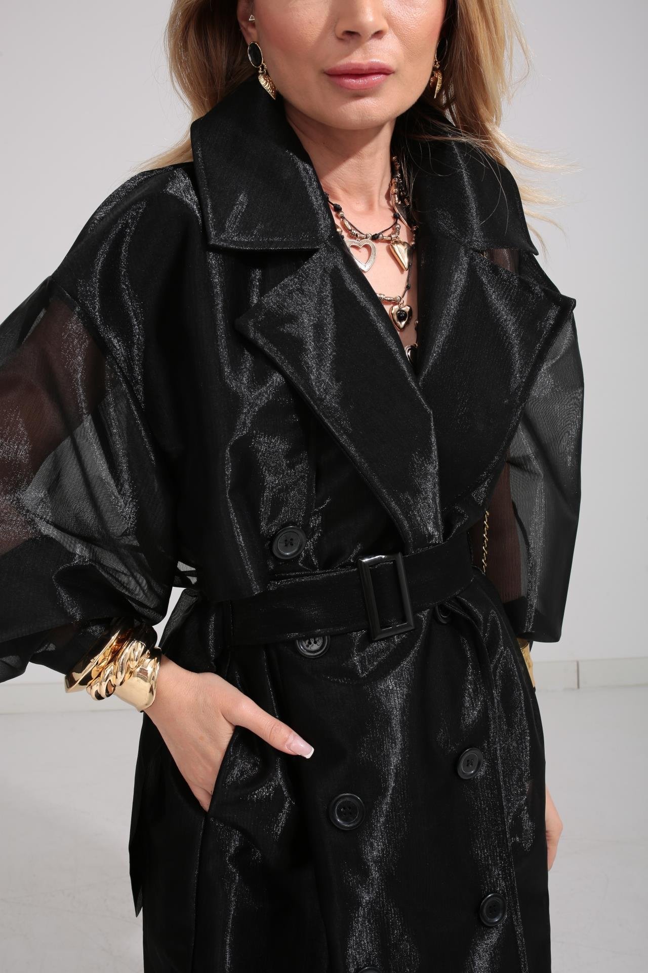 Siyah Organze Tül Trenç ETEK