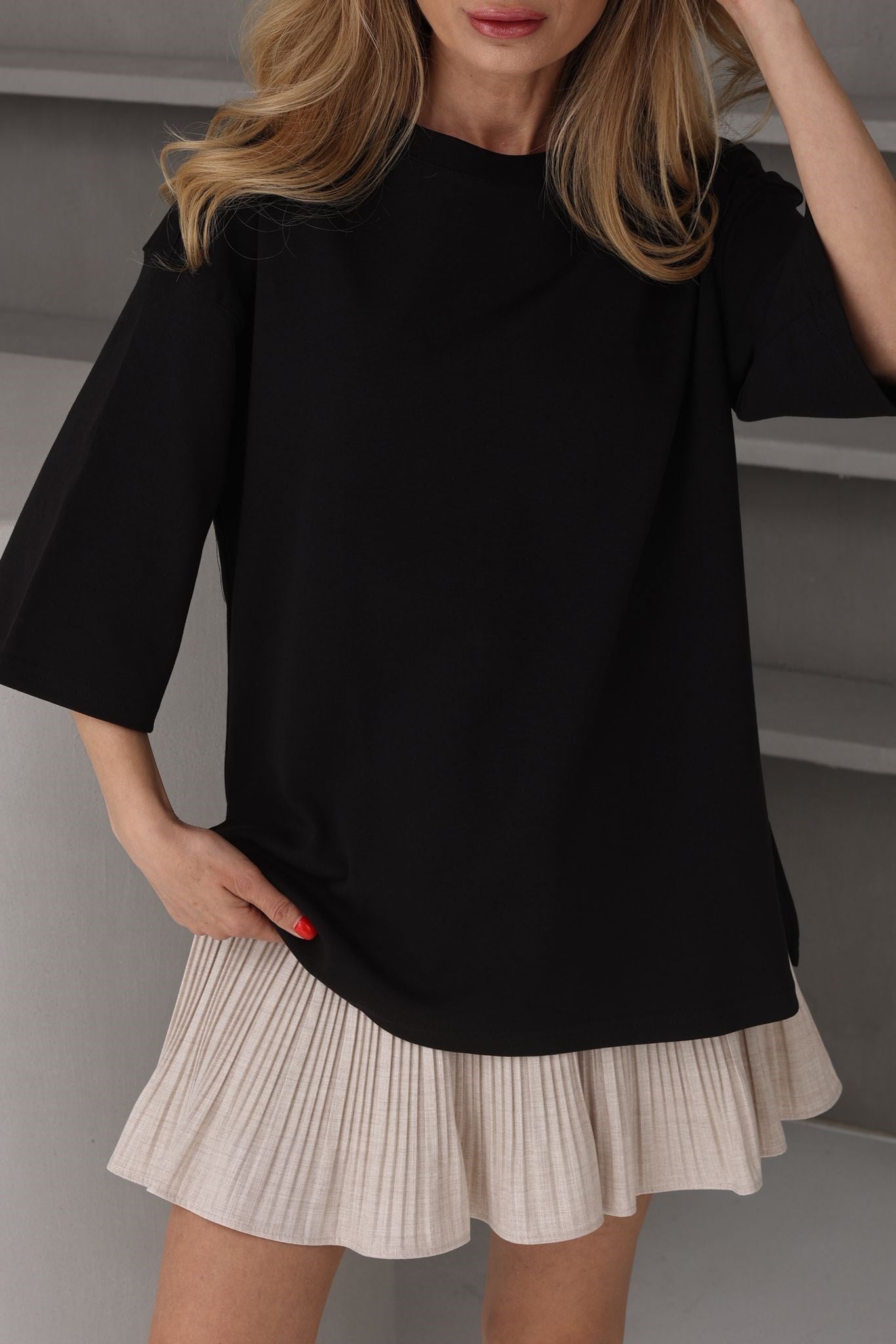 Siyah Oversize Yanı Yırtmaçlı Basic Tshirt T-SHİRT | NO33