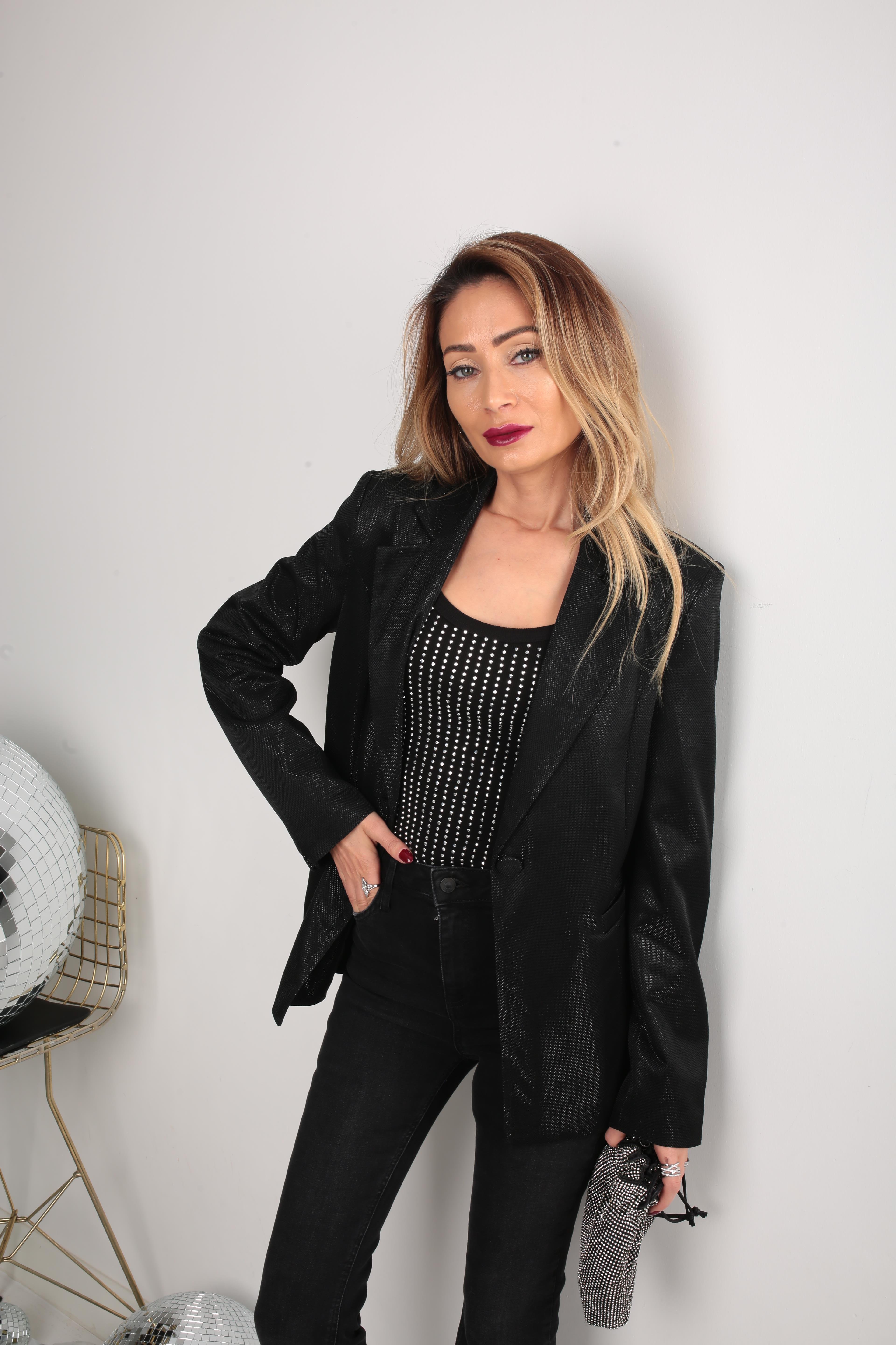 Siyah Parıltılı Tek Düğme Ceket CEKET