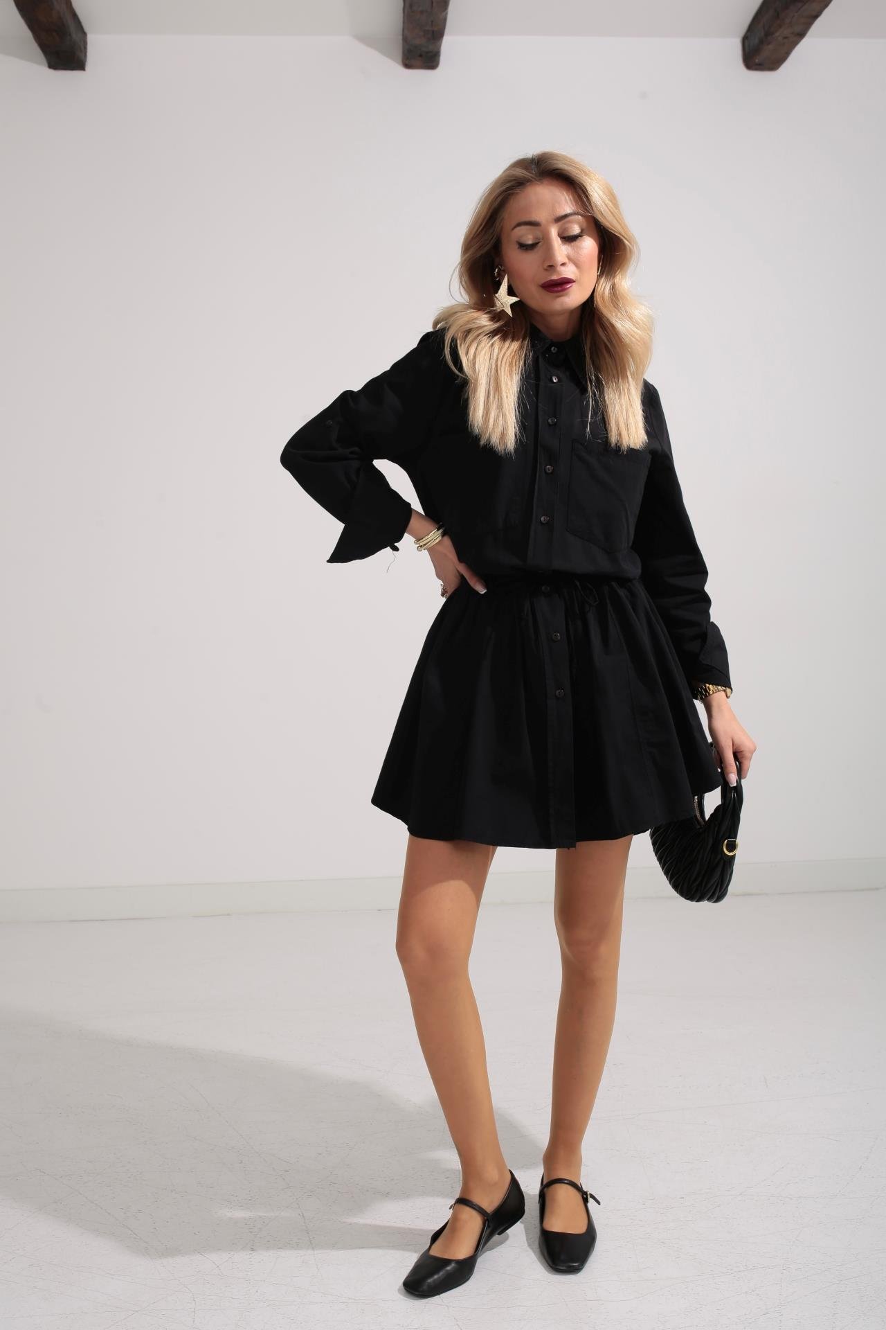 Siyah Şort Astarlı Pamuklu Kumaş Elbise ELBİSE