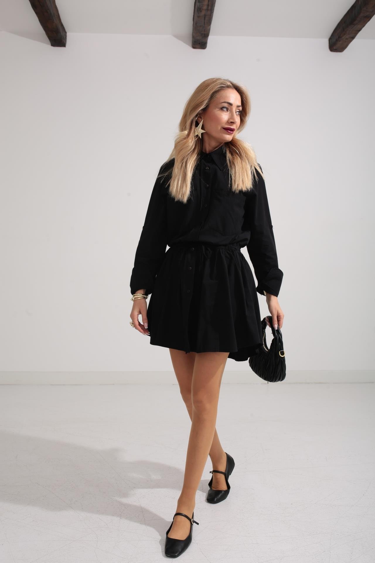 Siyah Şort Astarlı Pamuklu Kumaş Elbise ELBİSE