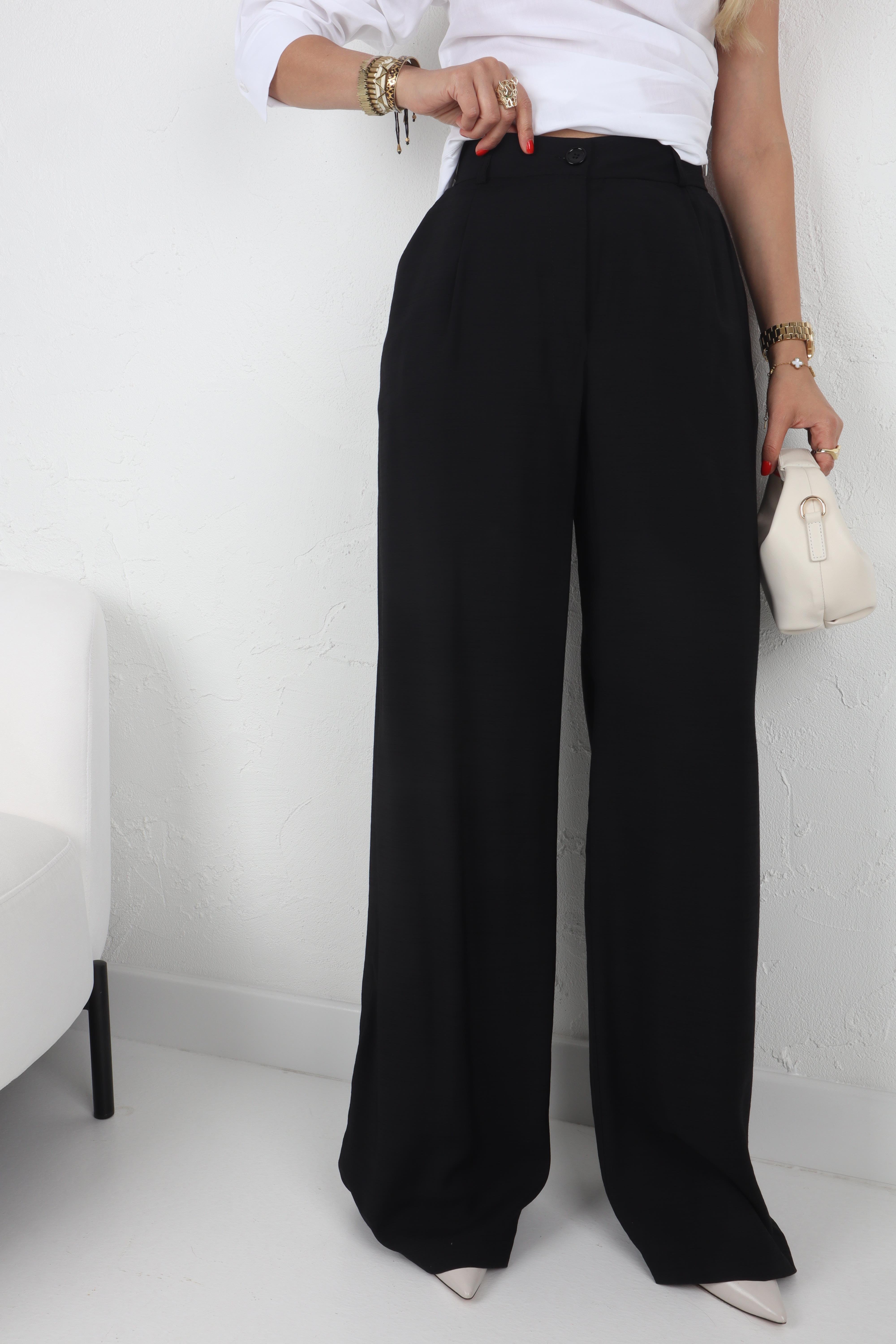 Siyah Tensel Kumaş Pantolon PANTOLON