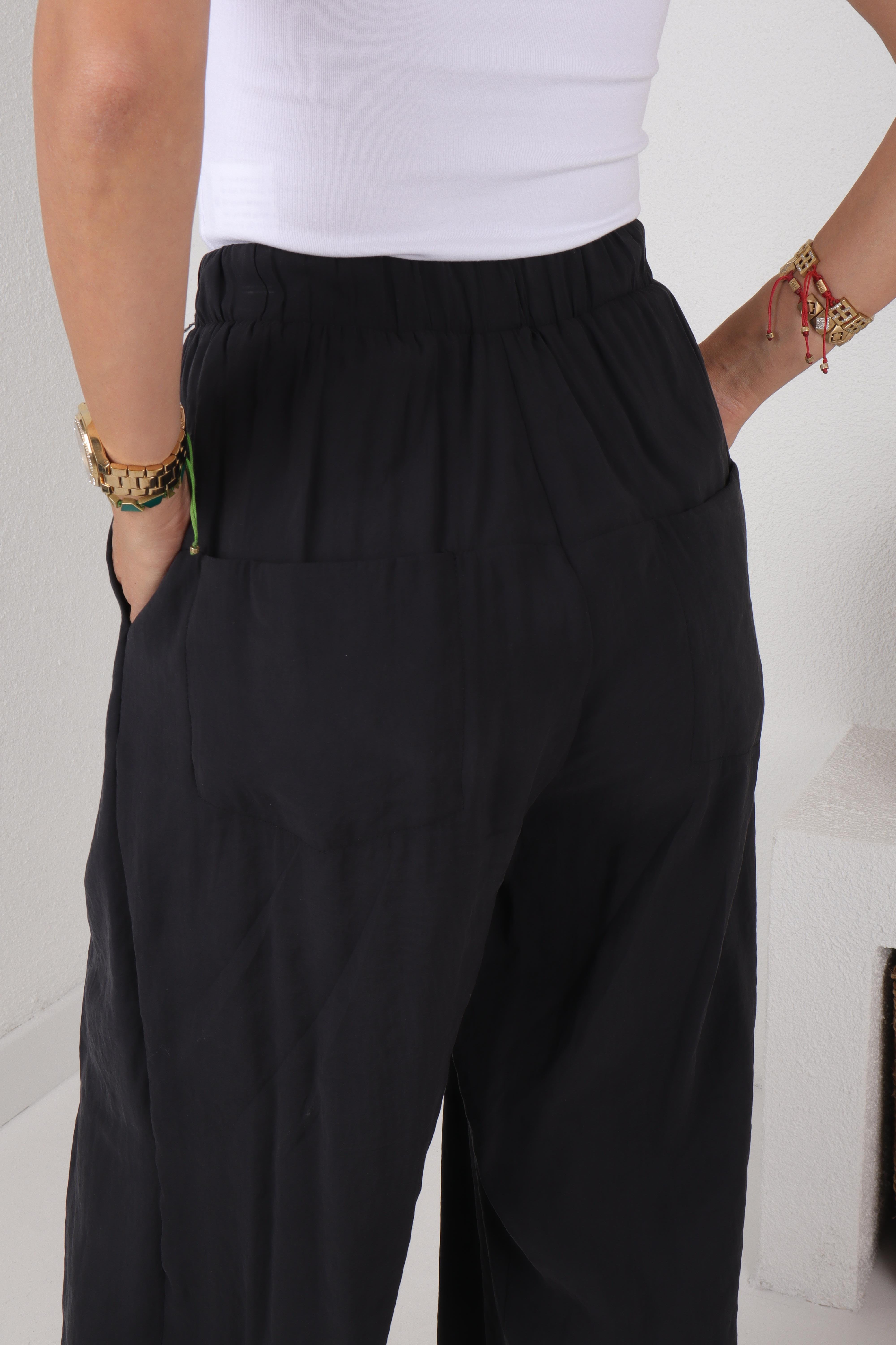 Siyah Tensel Kumaş Şalvar Pantolon PANTOLON