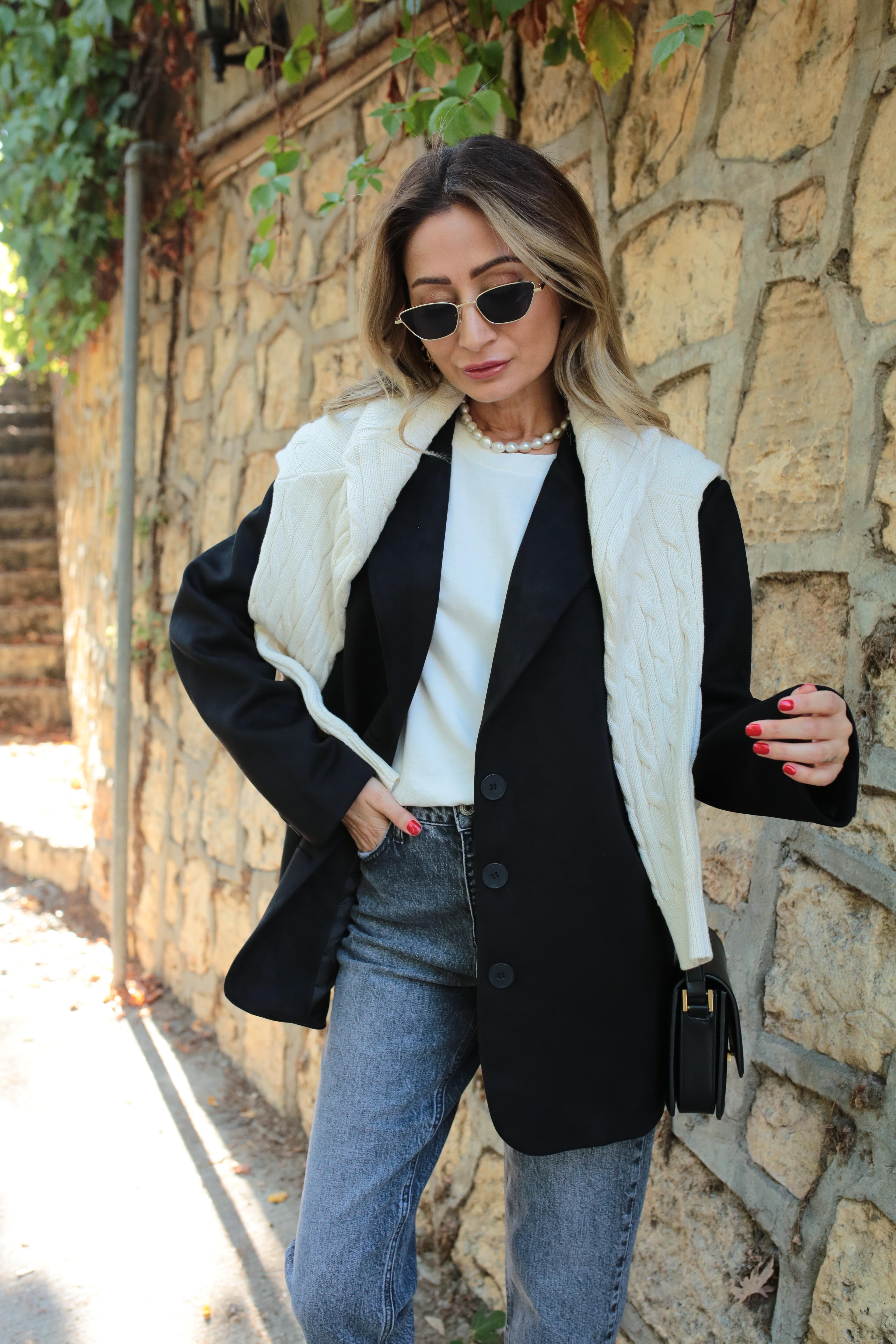 Siyah Üç Düğmeli Nubuk Blazer Ceket CEKET