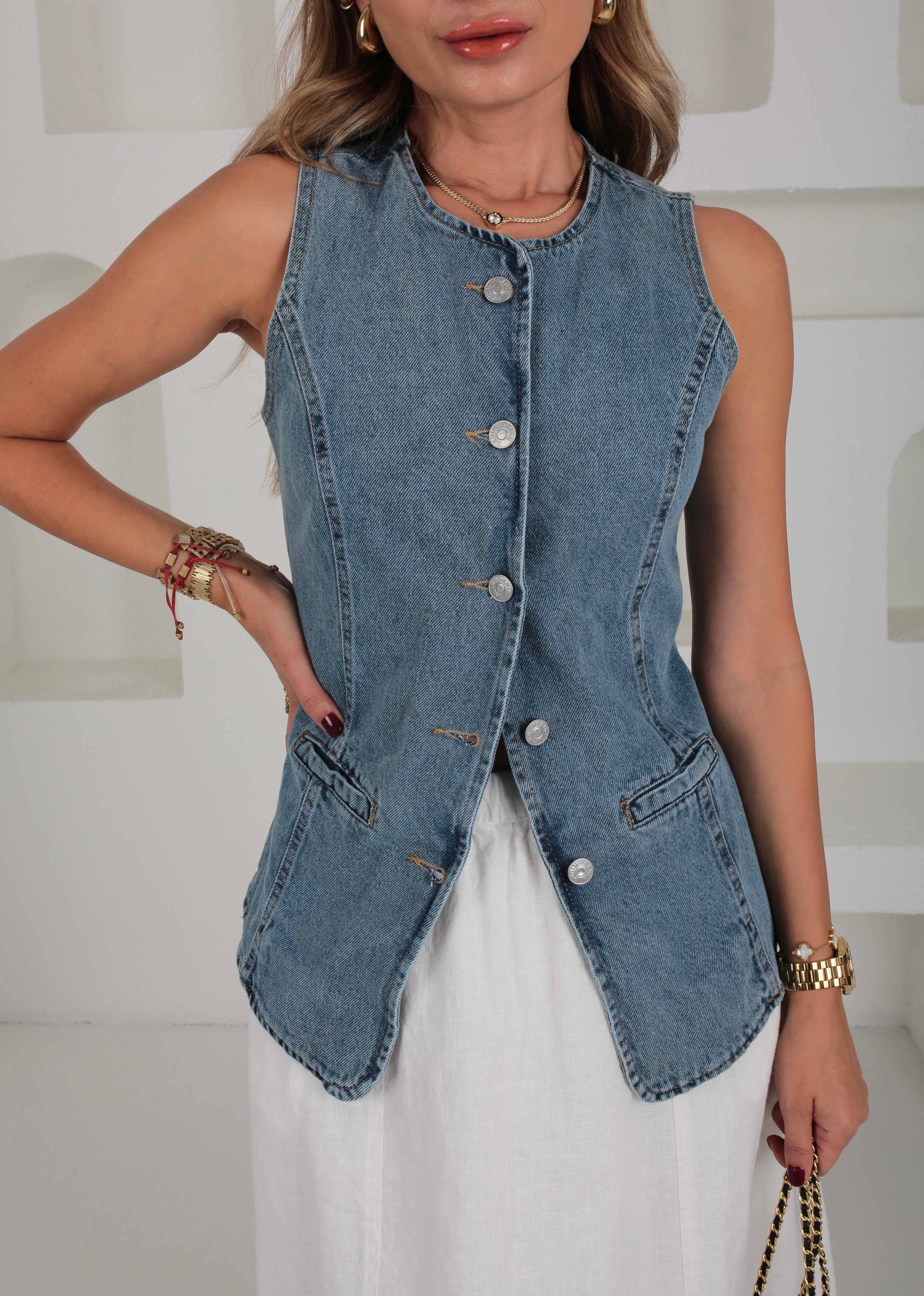 Slimfit Denim Yelek YELEK