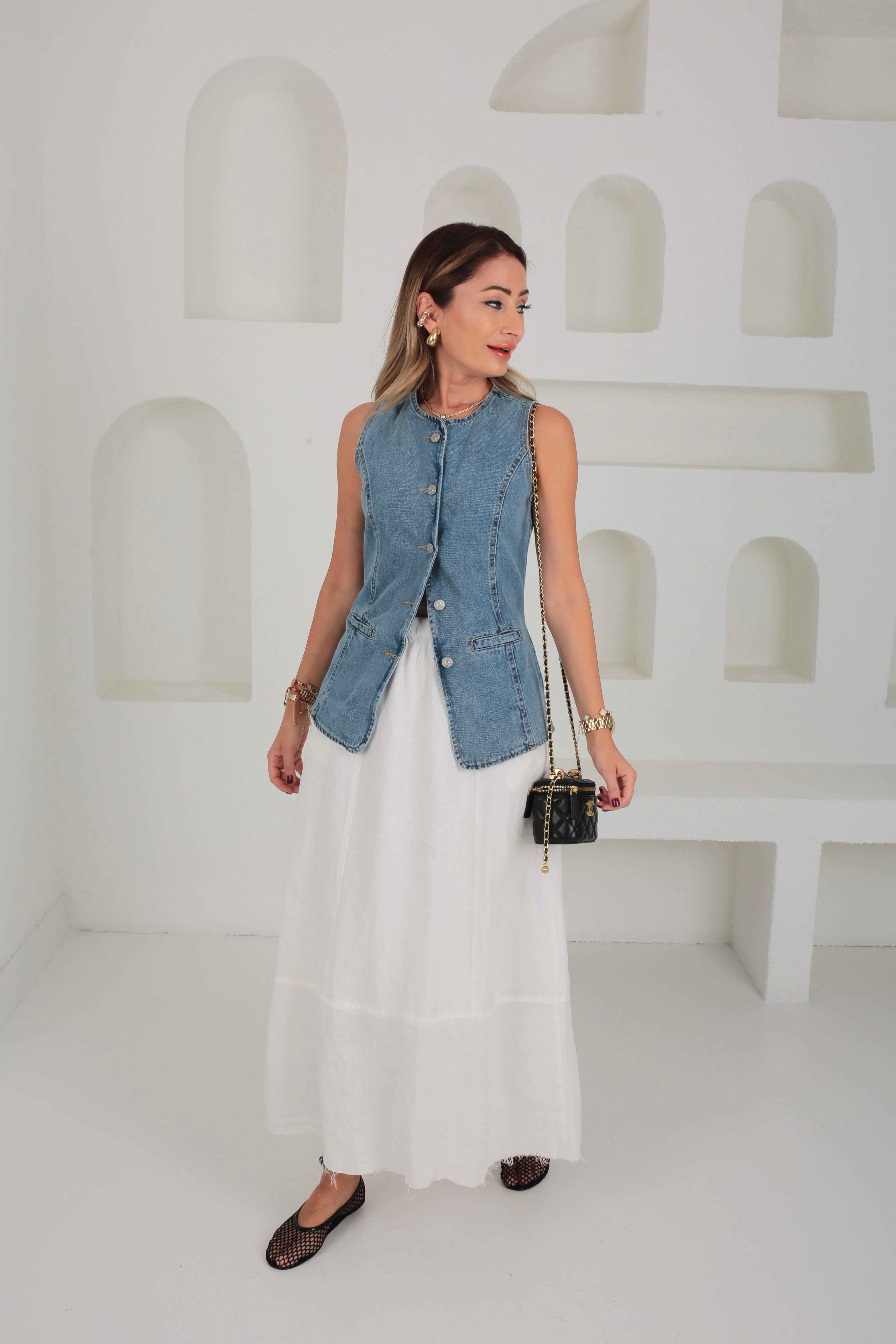 Slimfit Denim Yelek YELEK