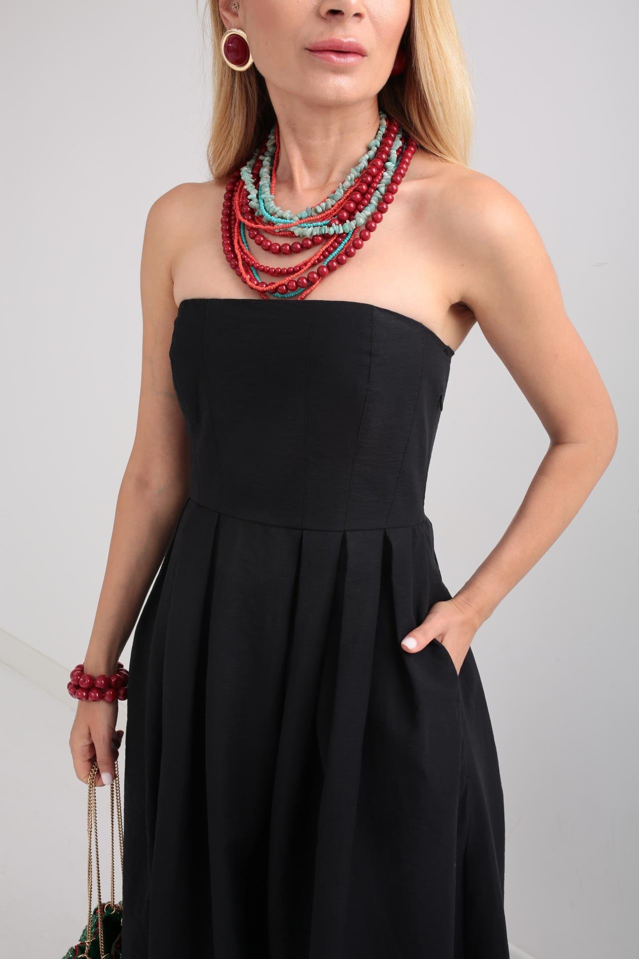 Staplez Sırtı Lastikli Siyah Elbise ELBİSE | NO33