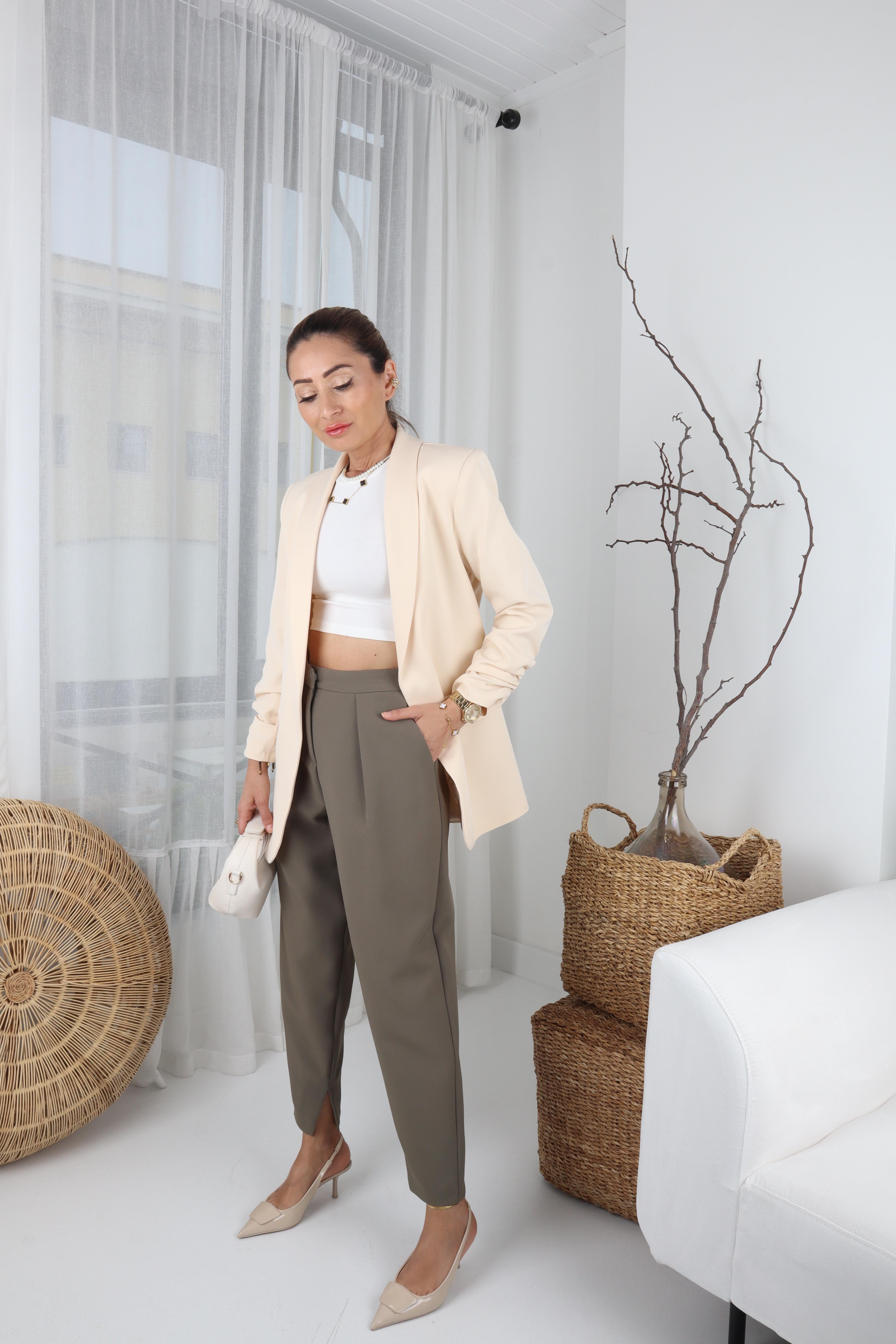 Süs Cepli Haki Kumaş Pantolon PANTOLON