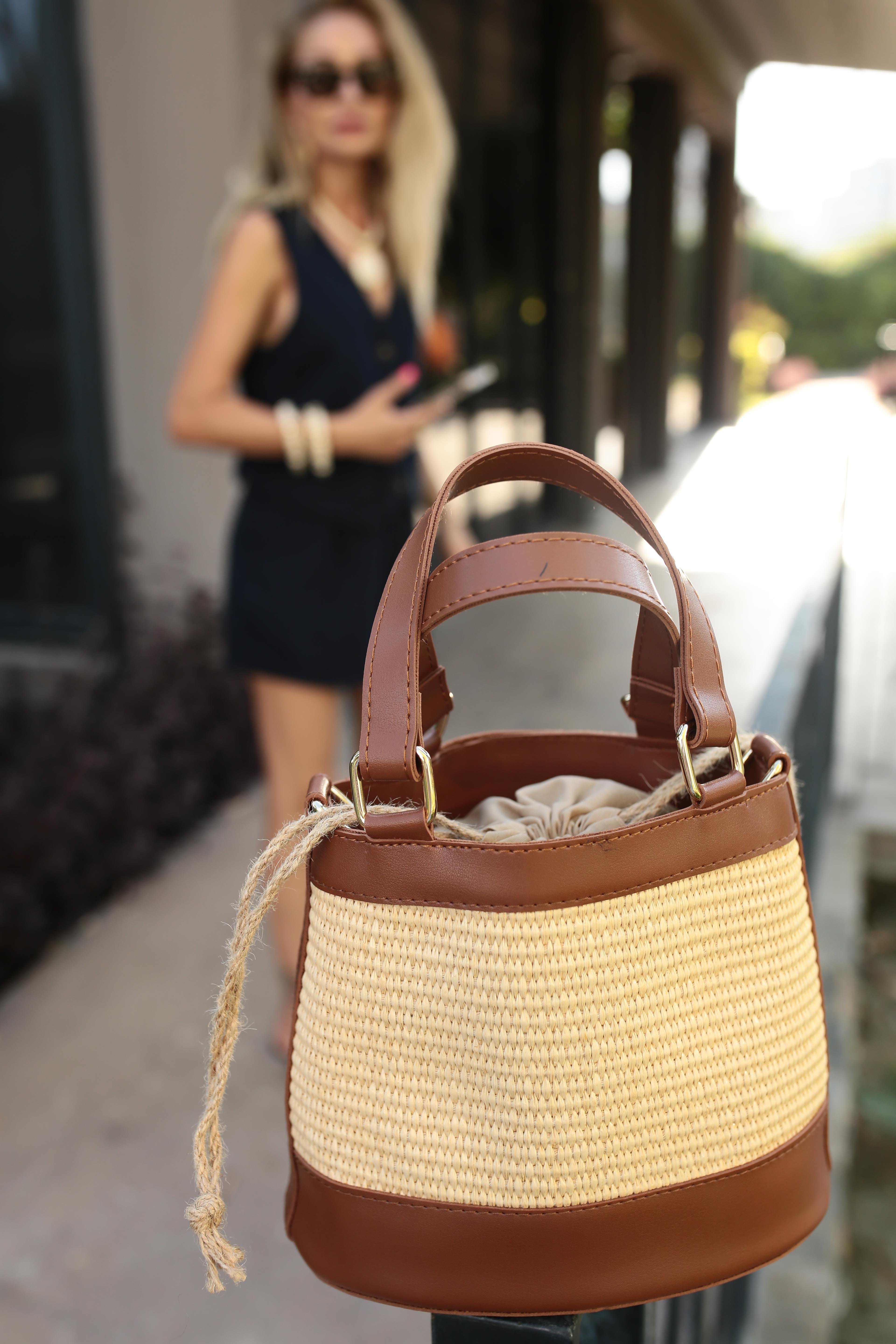 Taba Detay Bağcıklı Hasır Kova Çanta ÇANTA | NO33