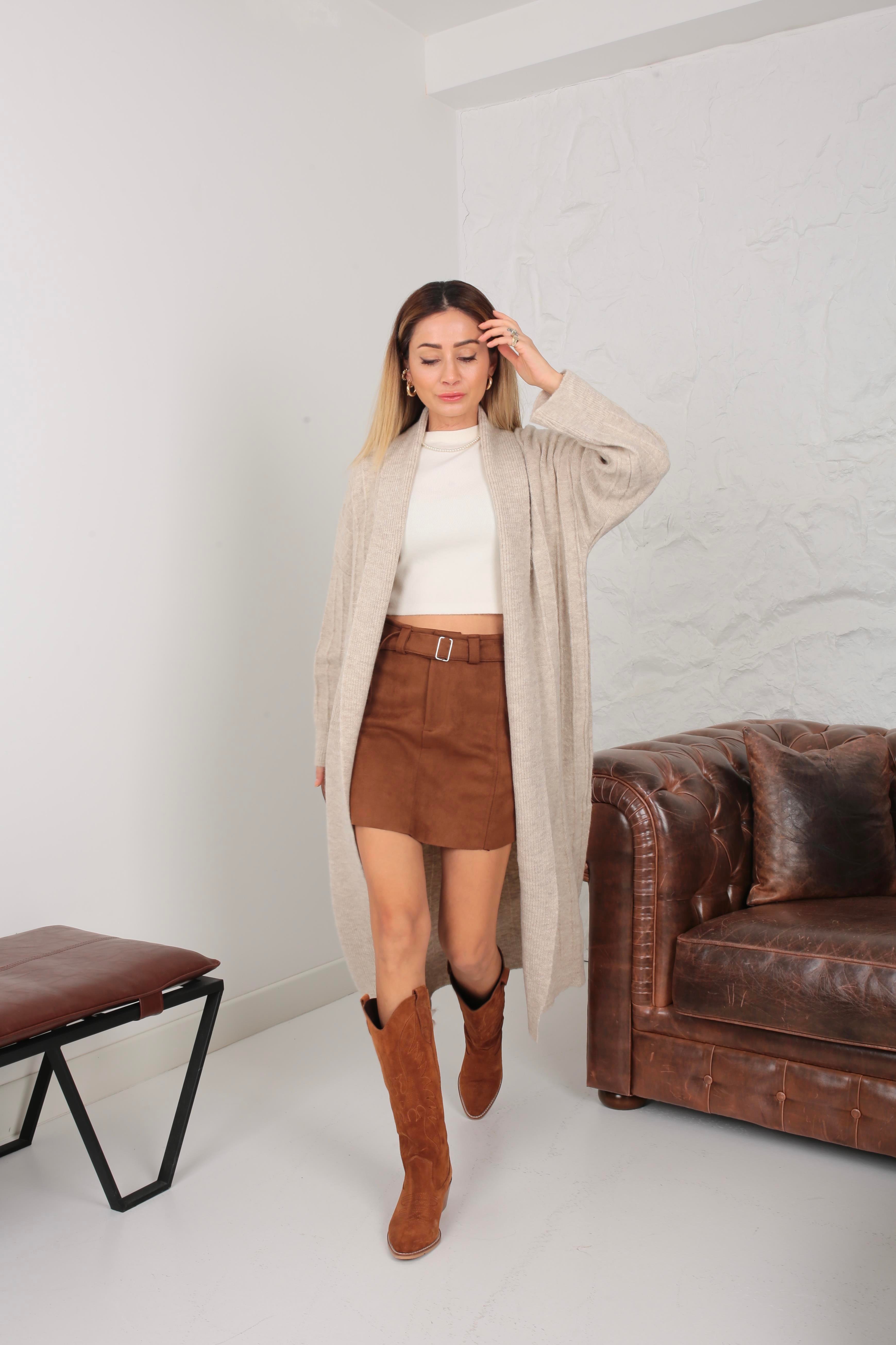 Taba Kemerli Kısa Nubuk Etek ETEK