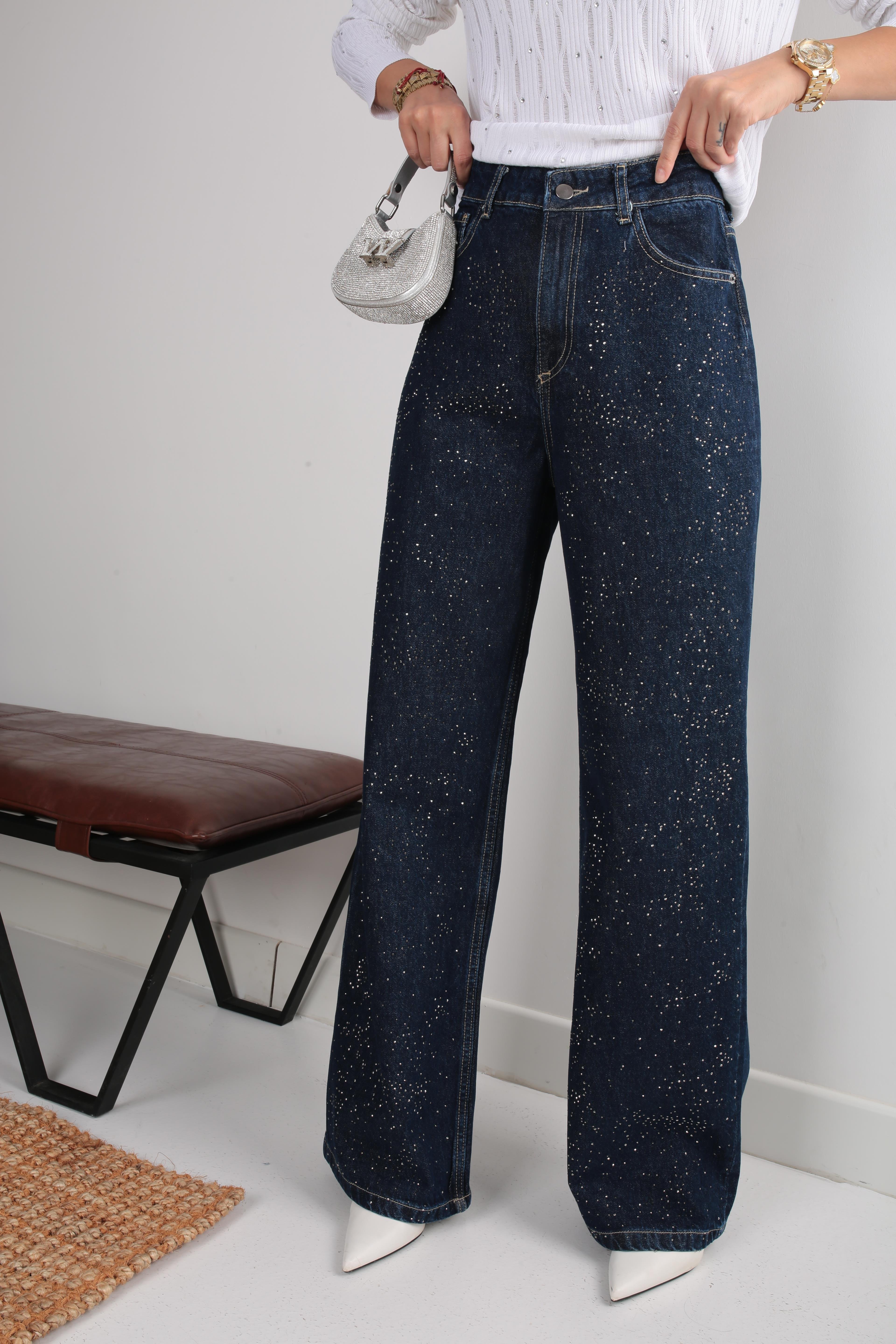 Taş Baskılı  Bol Paça Jean JEAN