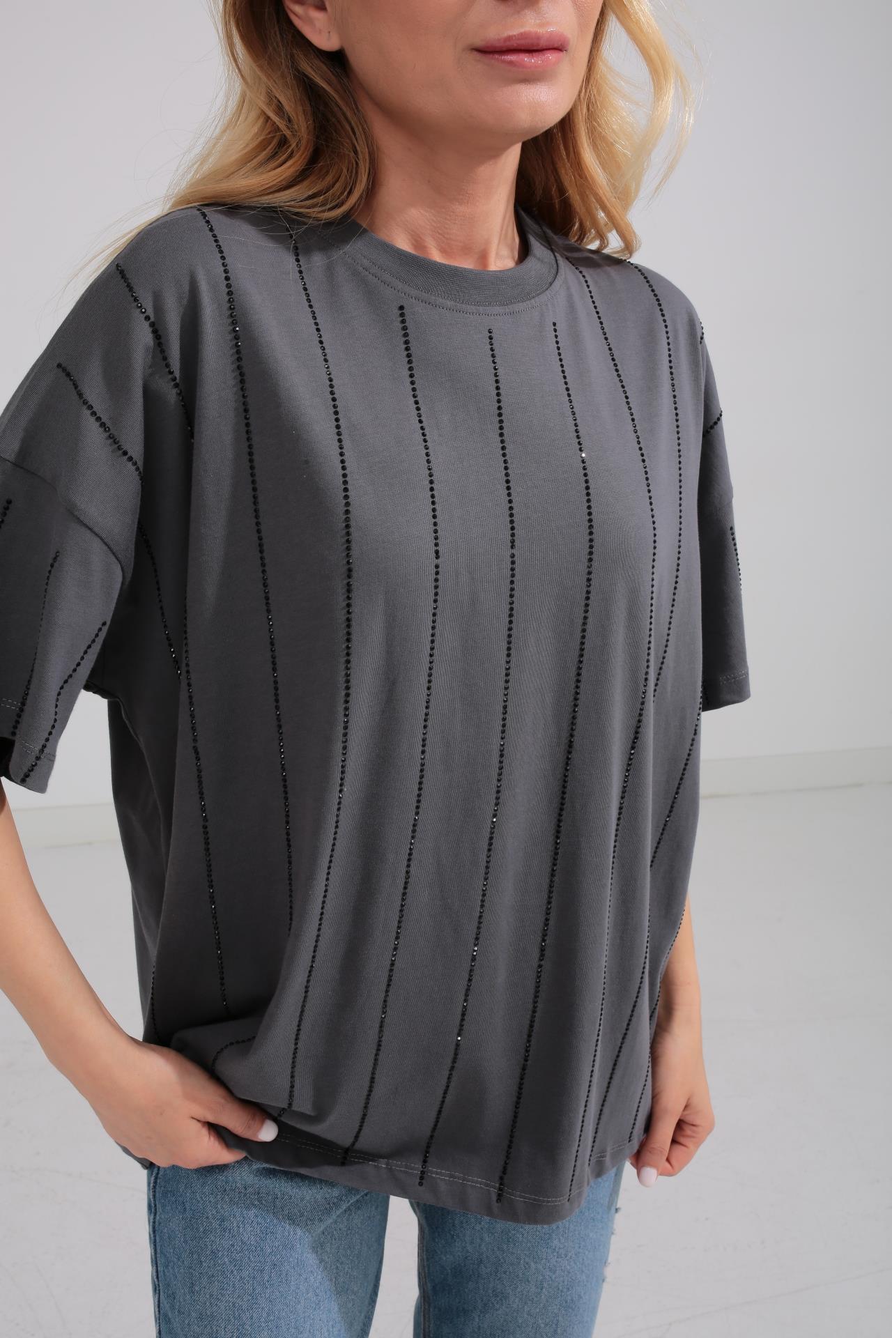 Taş Baskılı Füme Oversize Tshirt T-SHİRT | NO33