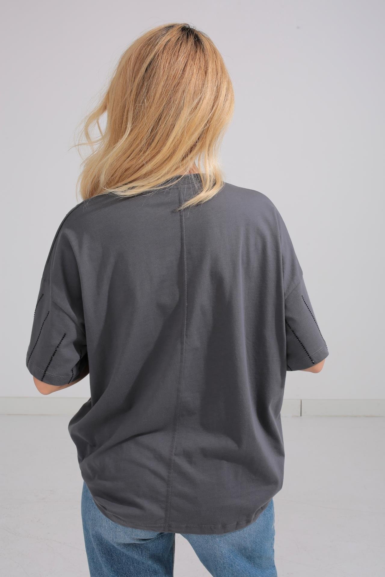 Taş Baskılı Füme Oversize Tshirt T-SHİRT | NO33