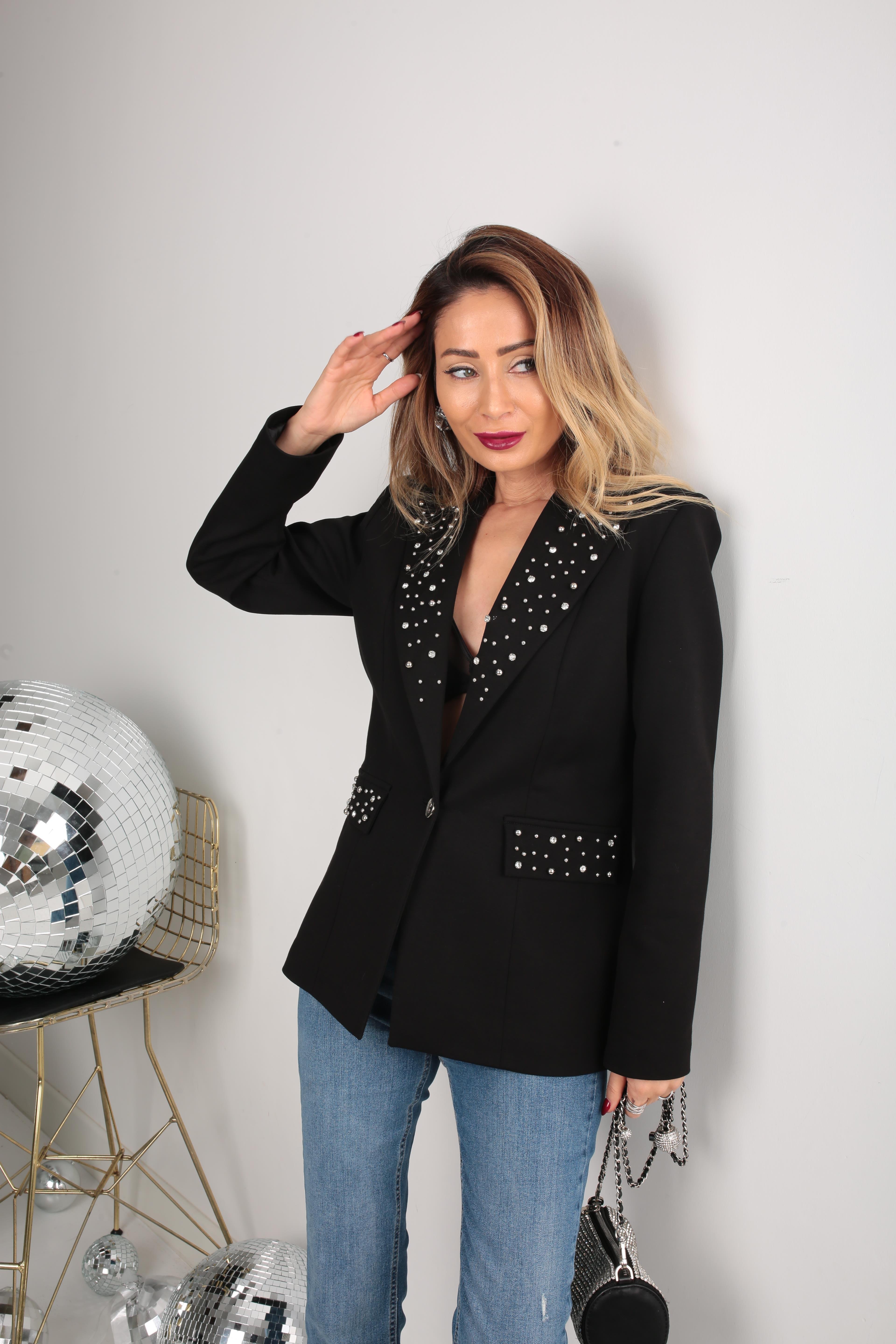 Taş Çakımlı Slimfit Siyah Blazer Ceket CEKET