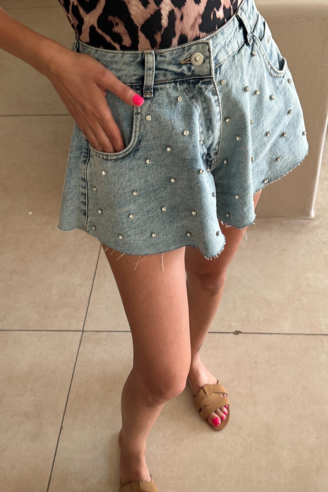 Taş İşli Buz Mavi Denim Şort ŞORT | NO33