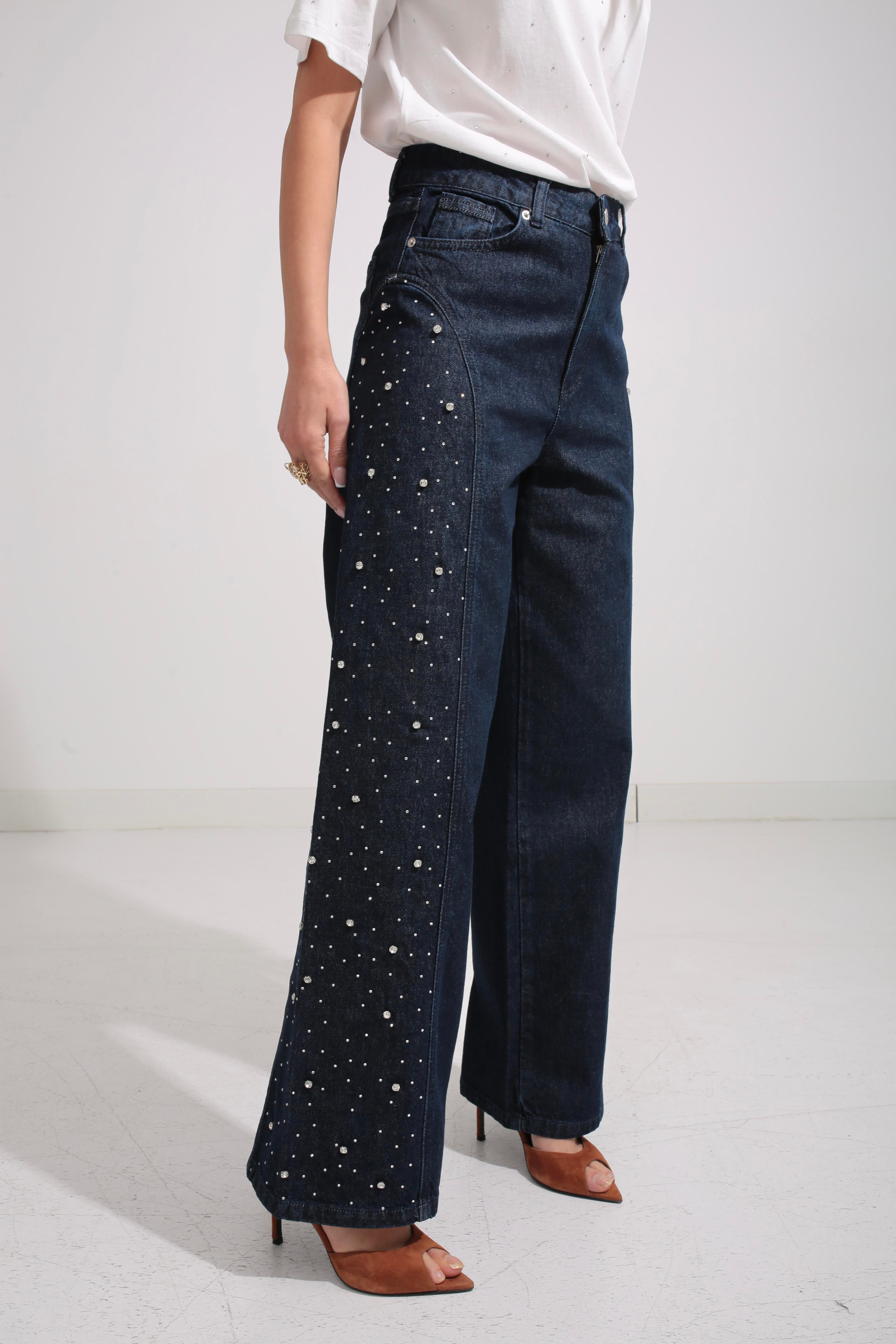 Taş İşli Geniş Paça Jean JEAN