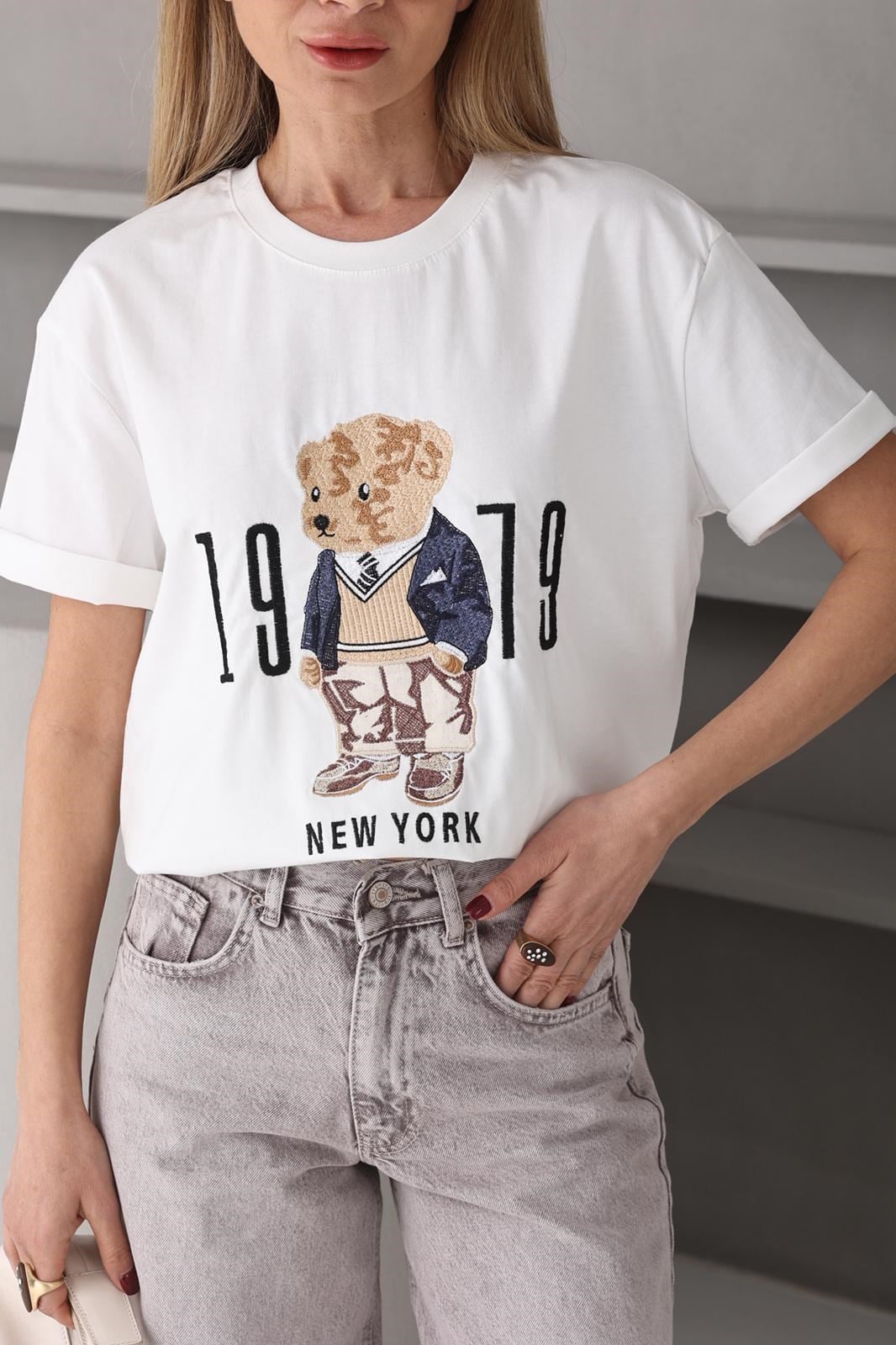 Teddy Nakışlı Ekru Tshirt T-SHİRT | NO33