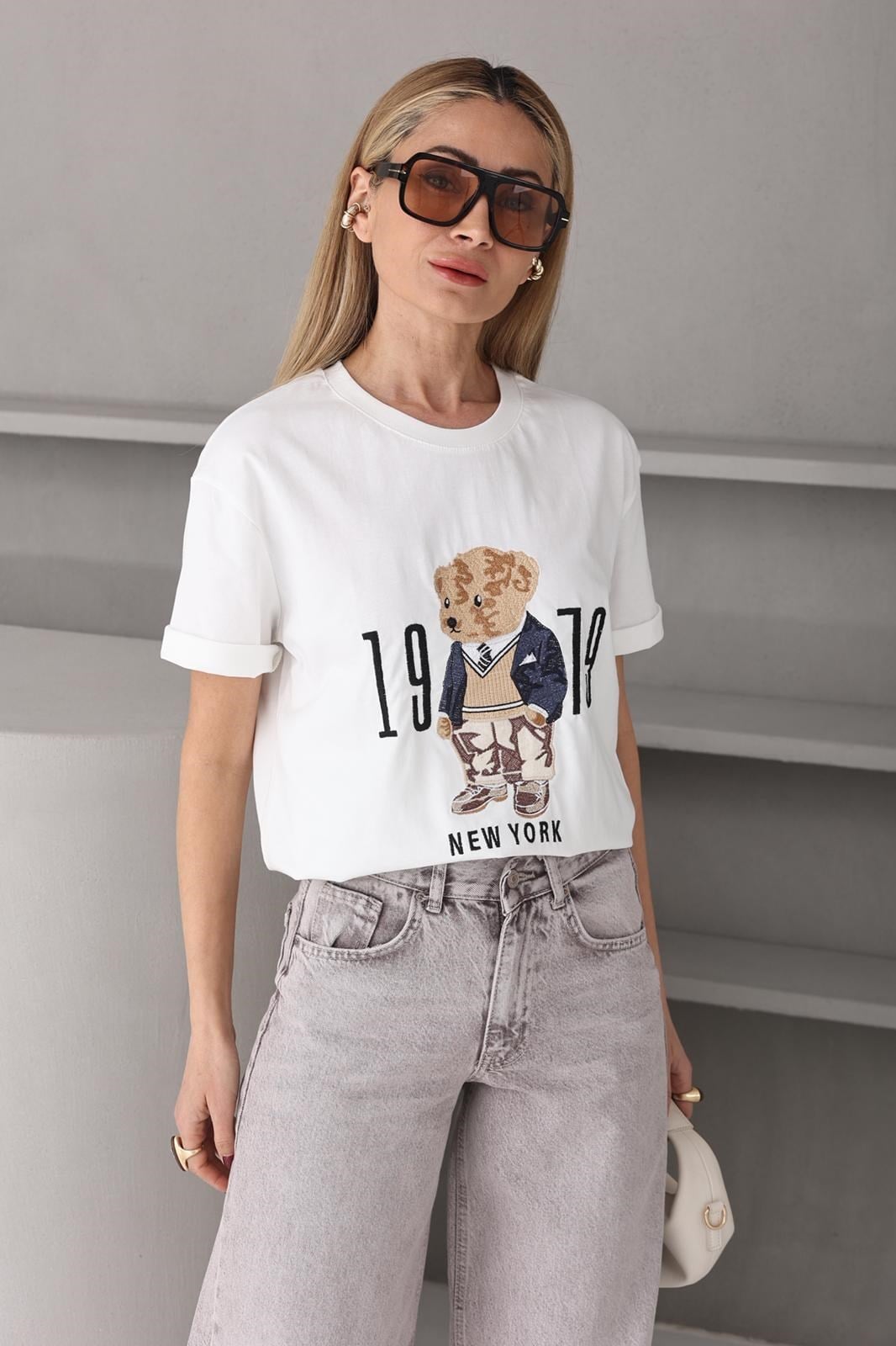 Teddy Nakışlı Ekru Tshirt T-SHİRT | NO33