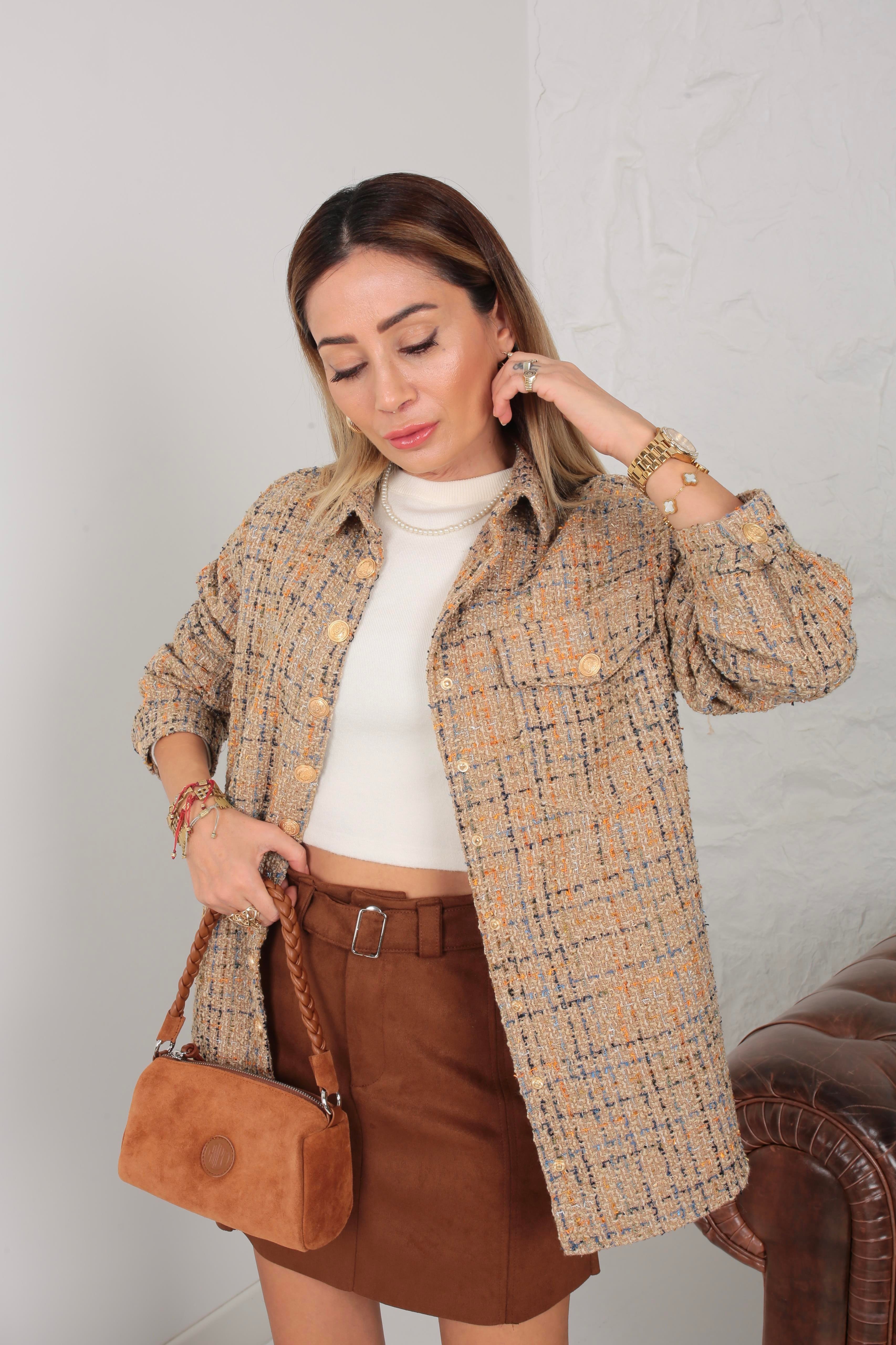 Tek Cepli Gold Düğme Detay Dokuma Gömlek GÖMLEK