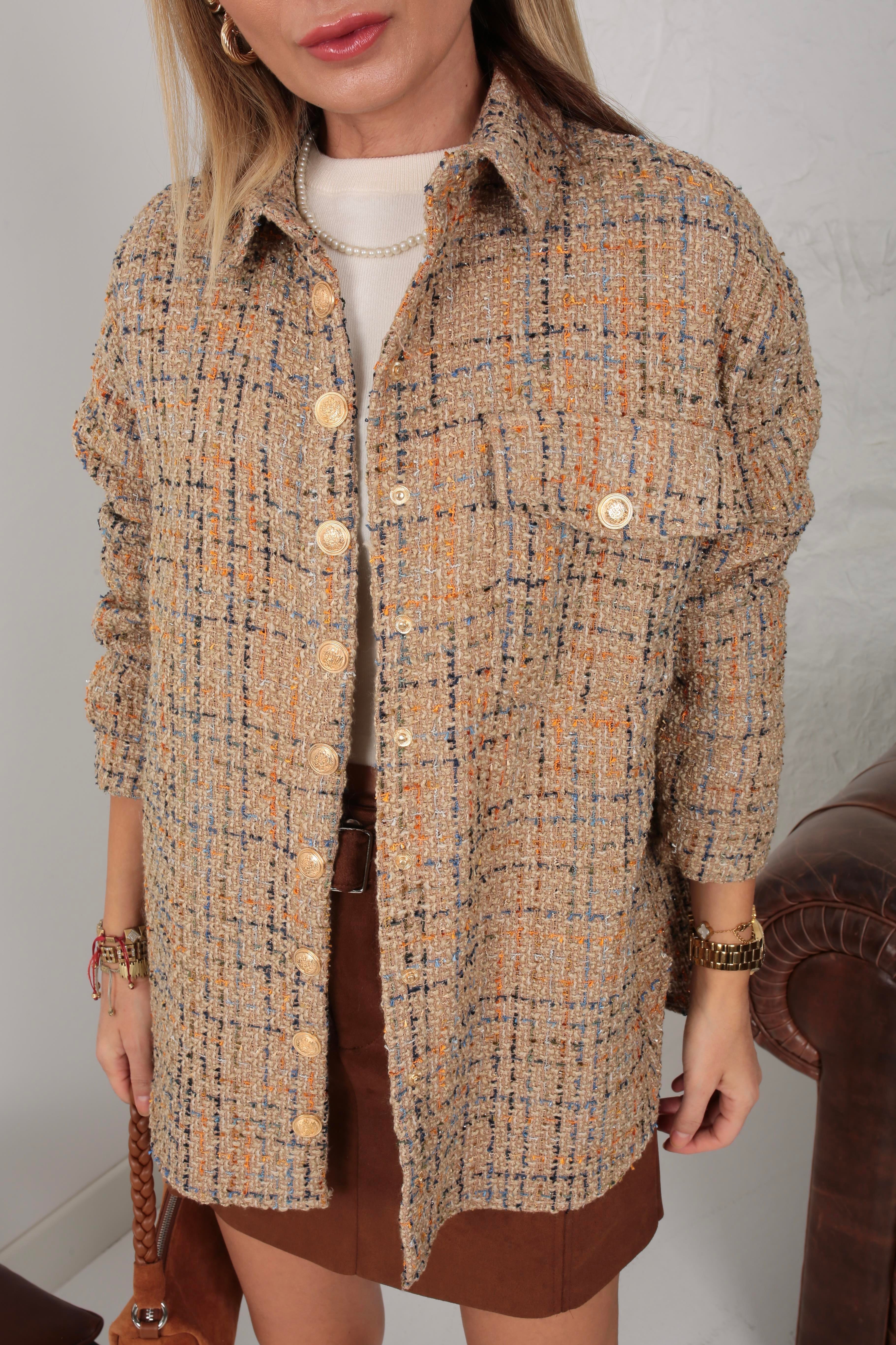 Tek Cepli Gold Düğme Detay Dokuma Gömlek GÖMLEK